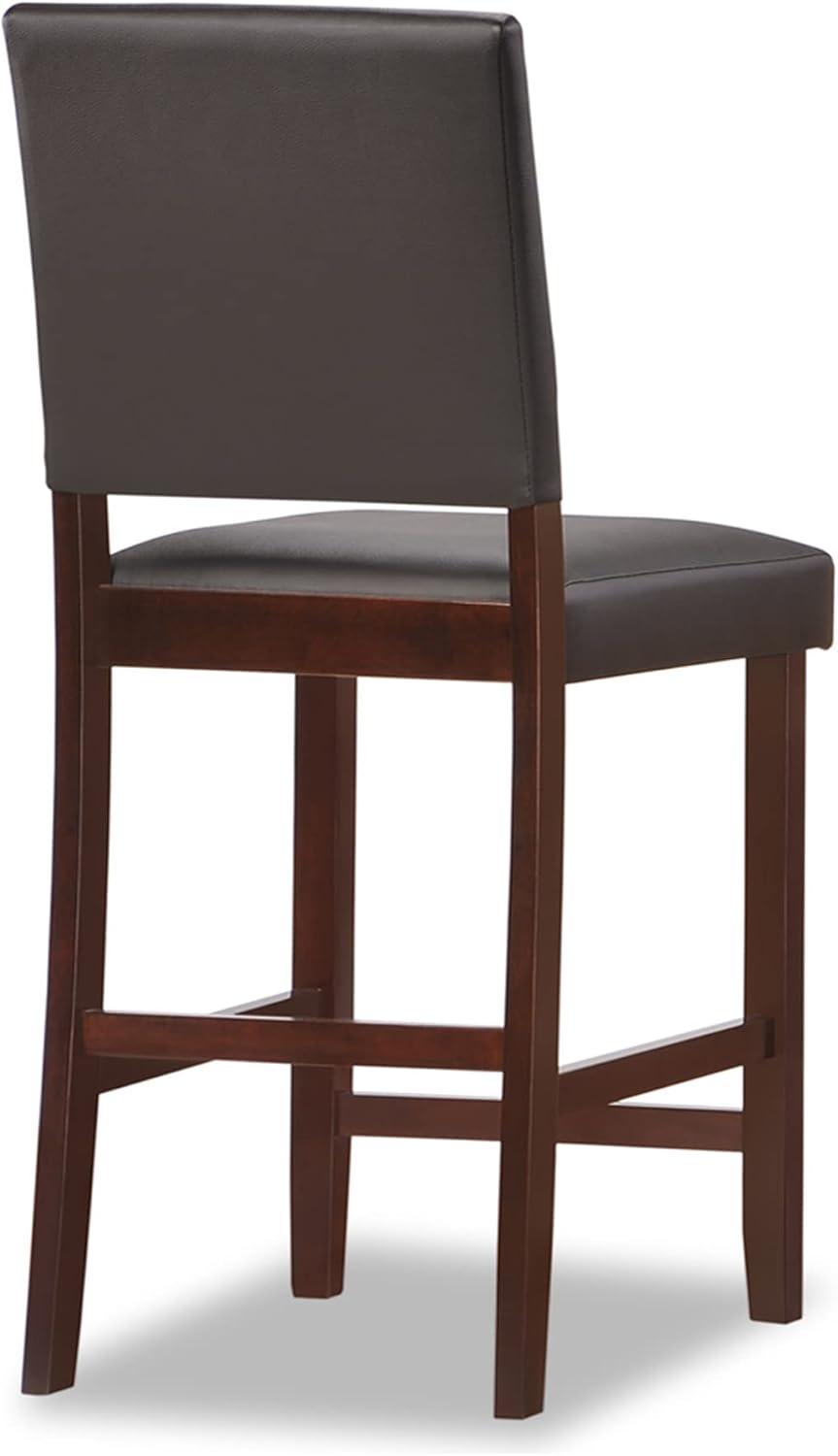 imageBrax Upholstered Back Counter Height Stools Set of 2 Ebony Faux Leather Seat Brown Solid Wood Base Comfortable Modern Bar Stools for Kitchen Counters and Islands Leick Home 10086CPEB