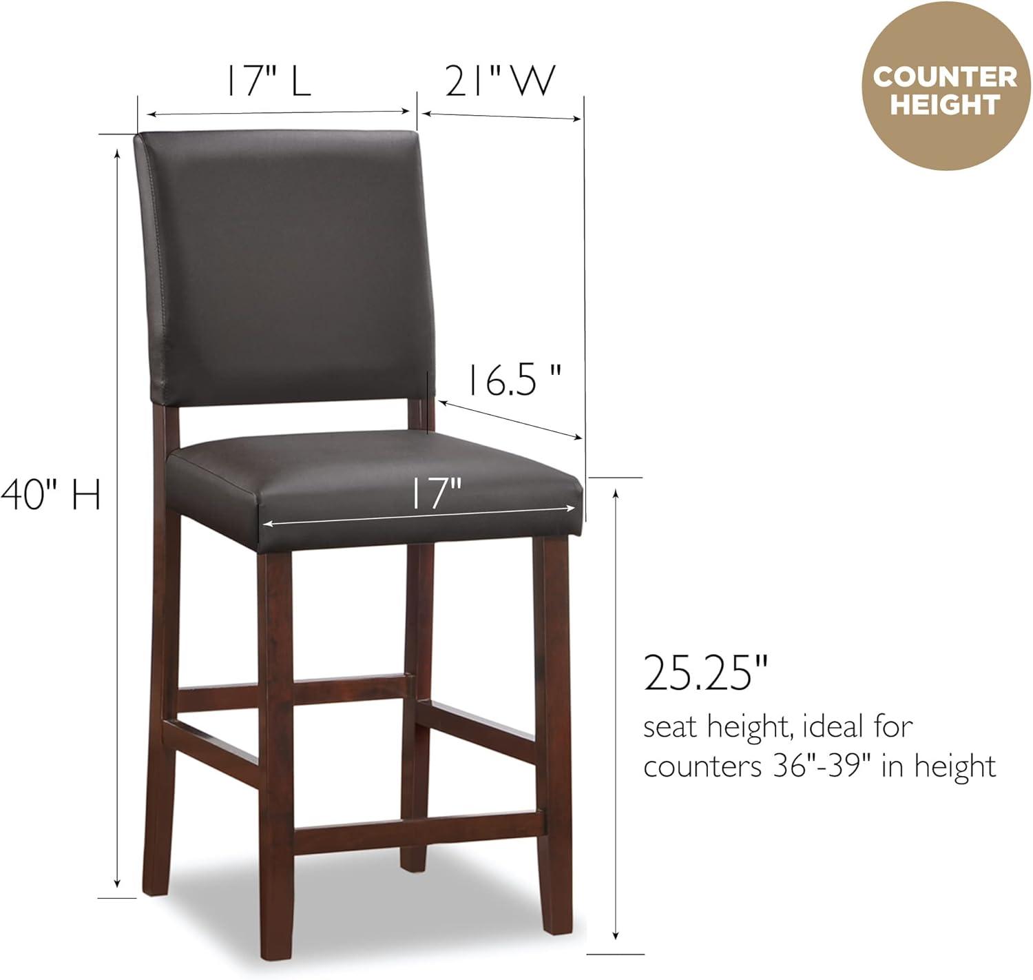 imageBrax Upholstered Back Counter Height Stools Set of 2 Ebony Faux Leather Seat Brown Solid Wood Base Comfortable Modern Bar Stools for Kitchen Counters and Islands Leick Home 10086CPEB
