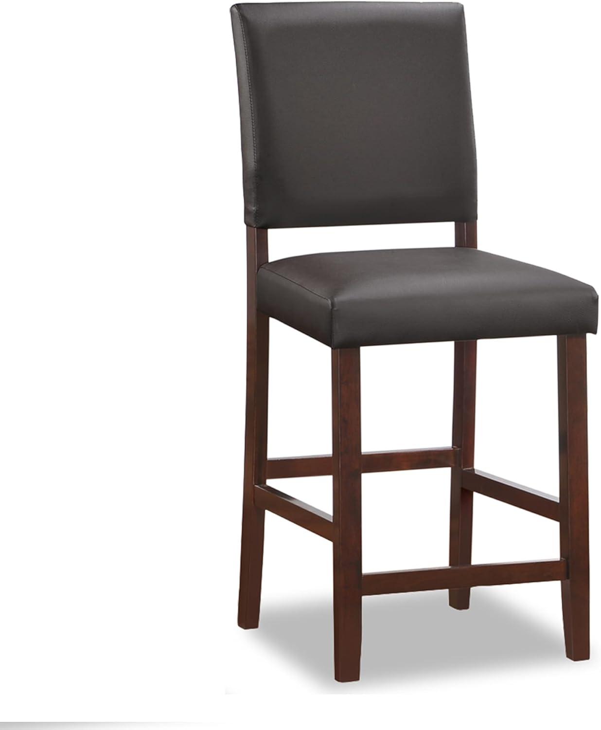 imageBrax Upholstered Back Counter Height Stools Set of 2 Ebony Faux Leather Seat Brown Solid Wood Base Comfortable Modern Bar Stools for Kitchen Counters and Islands Leick Home 10086CPEB