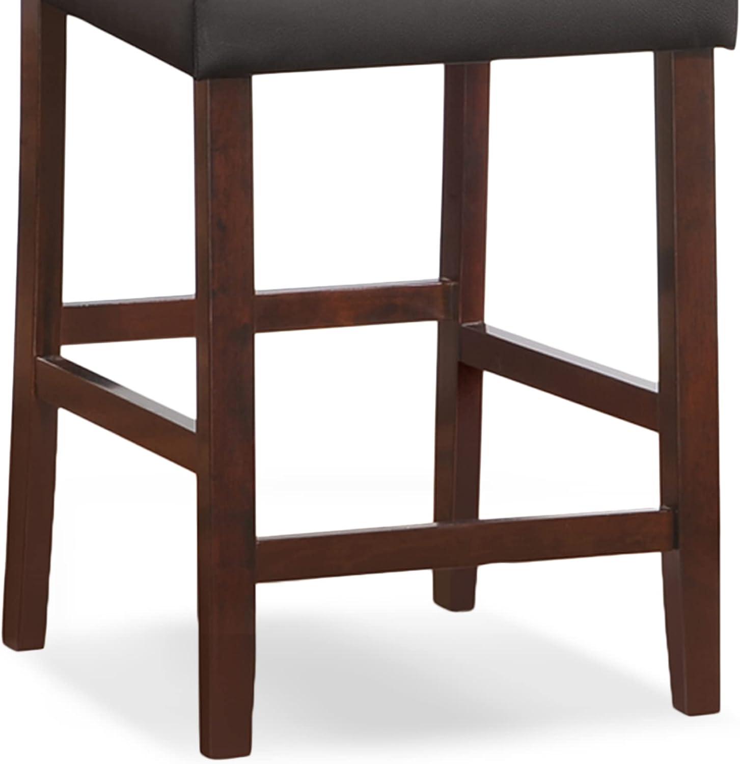 imageBrax Upholstered Back Counter Height Stools Set of 2 Ebony Faux Leather Seat Brown Solid Wood Base Comfortable Modern Bar Stools for Kitchen Counters and Islands Leick Home 10086CPEB