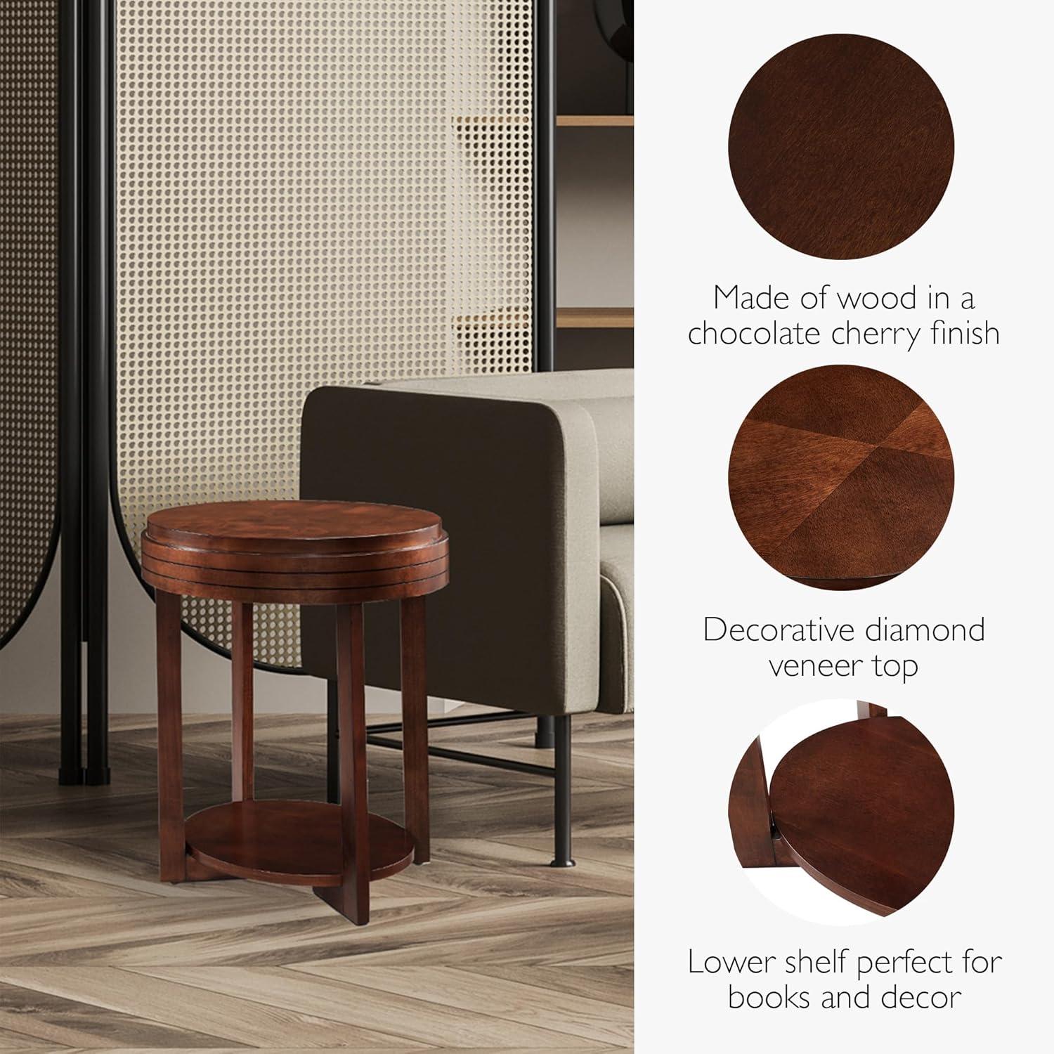 imageHaven Ridge Solid Wood Oval Side Table with Drawer and Shelf Medium Oak Brown Perfect for Living Rooms Bedrooms and Small Spaces Leick Home 9042MEDChocolate Cherry