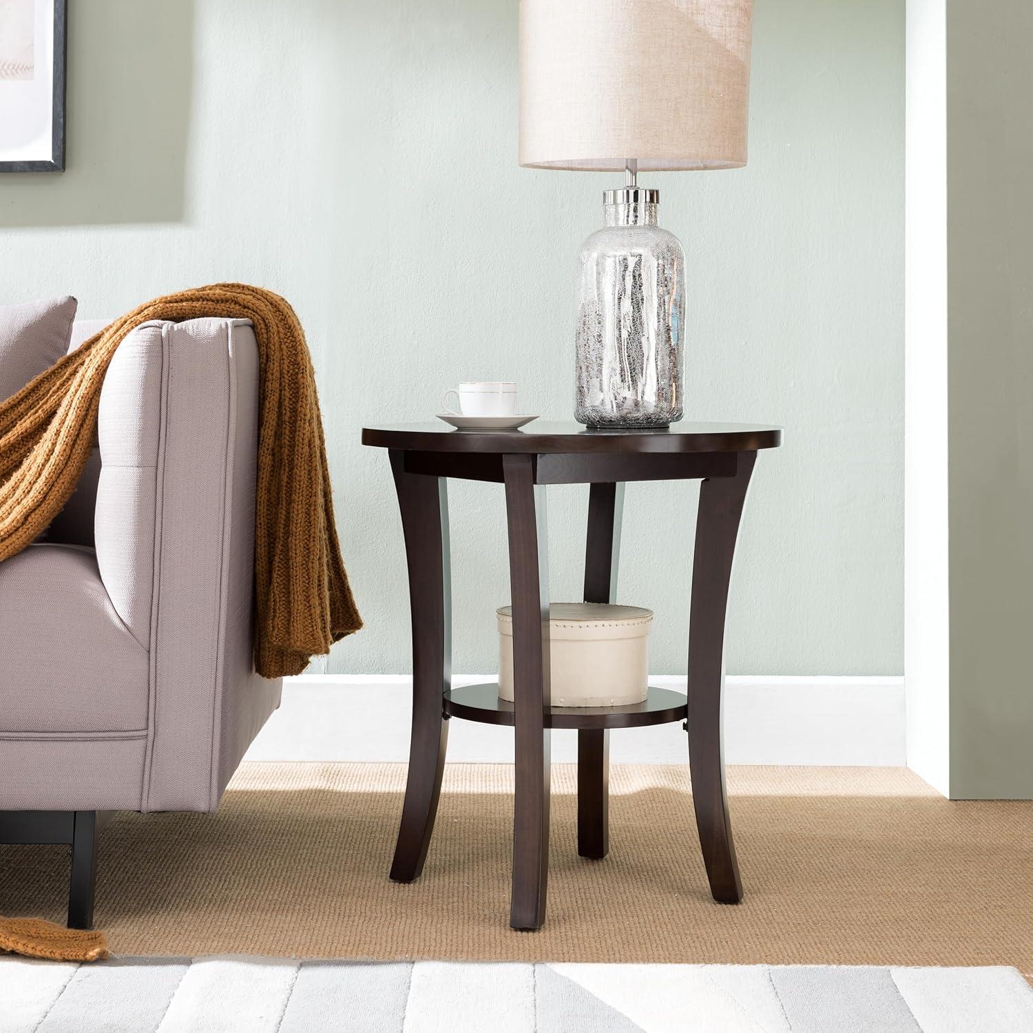 imageHaven Ridge Solid Wood Oval Side Table with Drawer and Shelf Medium Oak Brown Perfect for Living Rooms Bedrooms and Small Spaces Leick Home 9042MEDChocolate Oak