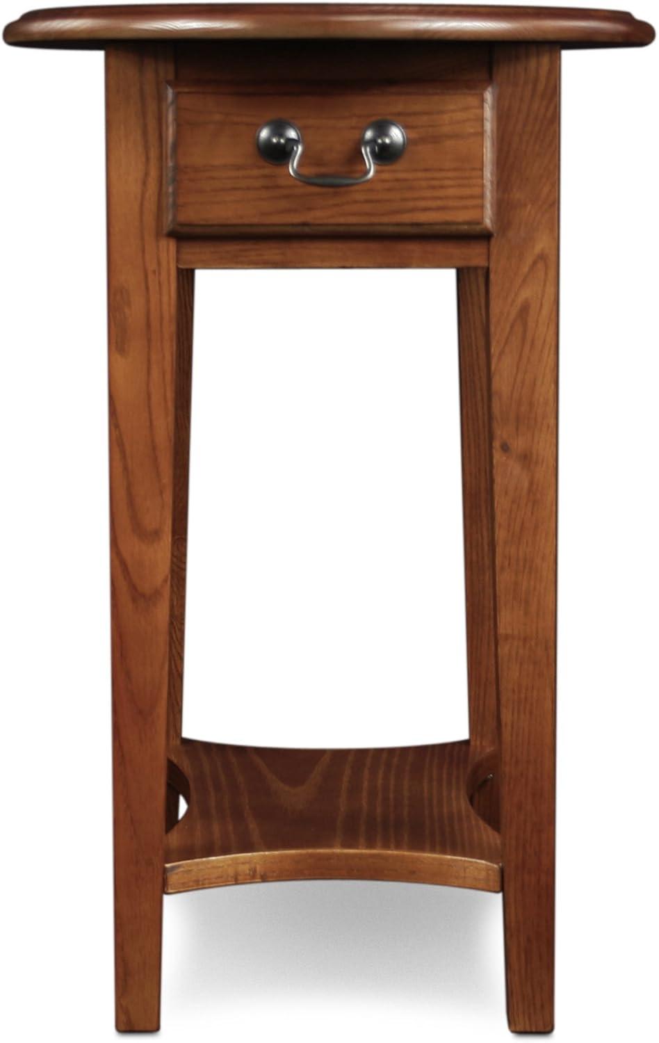 imageHaven Ridge Solid Wood Oval Side Table with Drawer and Shelf Medium Oak Brown Perfect for Living Rooms Bedrooms and Small Spaces Leick Home 9042MEDMedium OakBlack