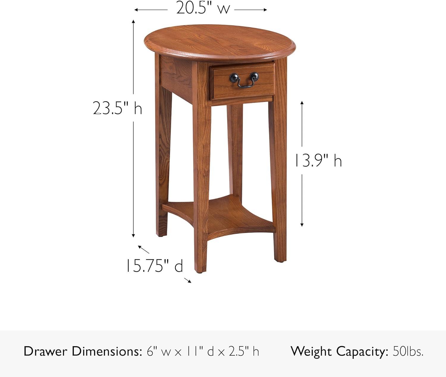 imageHaven Ridge Solid Wood Oval Side Table with Drawer and Shelf Medium Oak Brown Perfect for Living Rooms Bedrooms and Small Spaces Leick Home 9042MEDMedium OakBlack