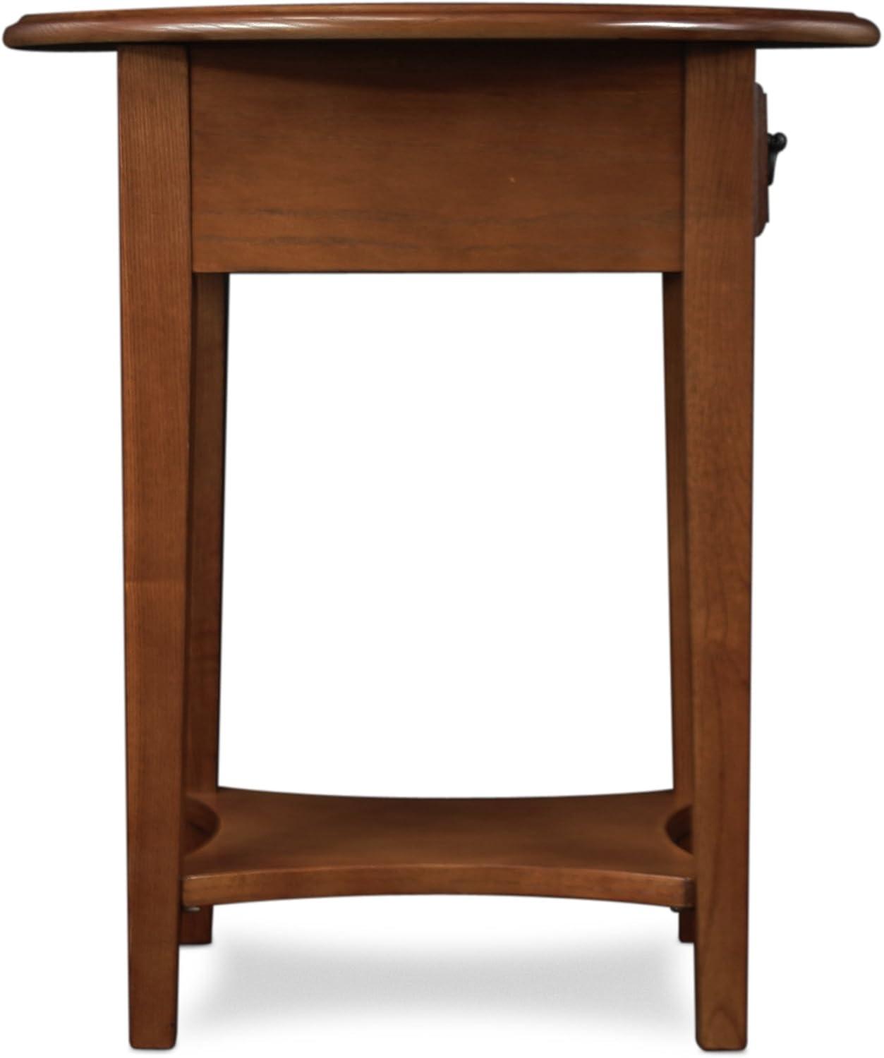 imageHaven Ridge Solid Wood Oval Side Table with Drawer and Shelf Medium Oak Brown Perfect for Living Rooms Bedrooms and Small Spaces Leick Home 9042MEDMedium OakBlack