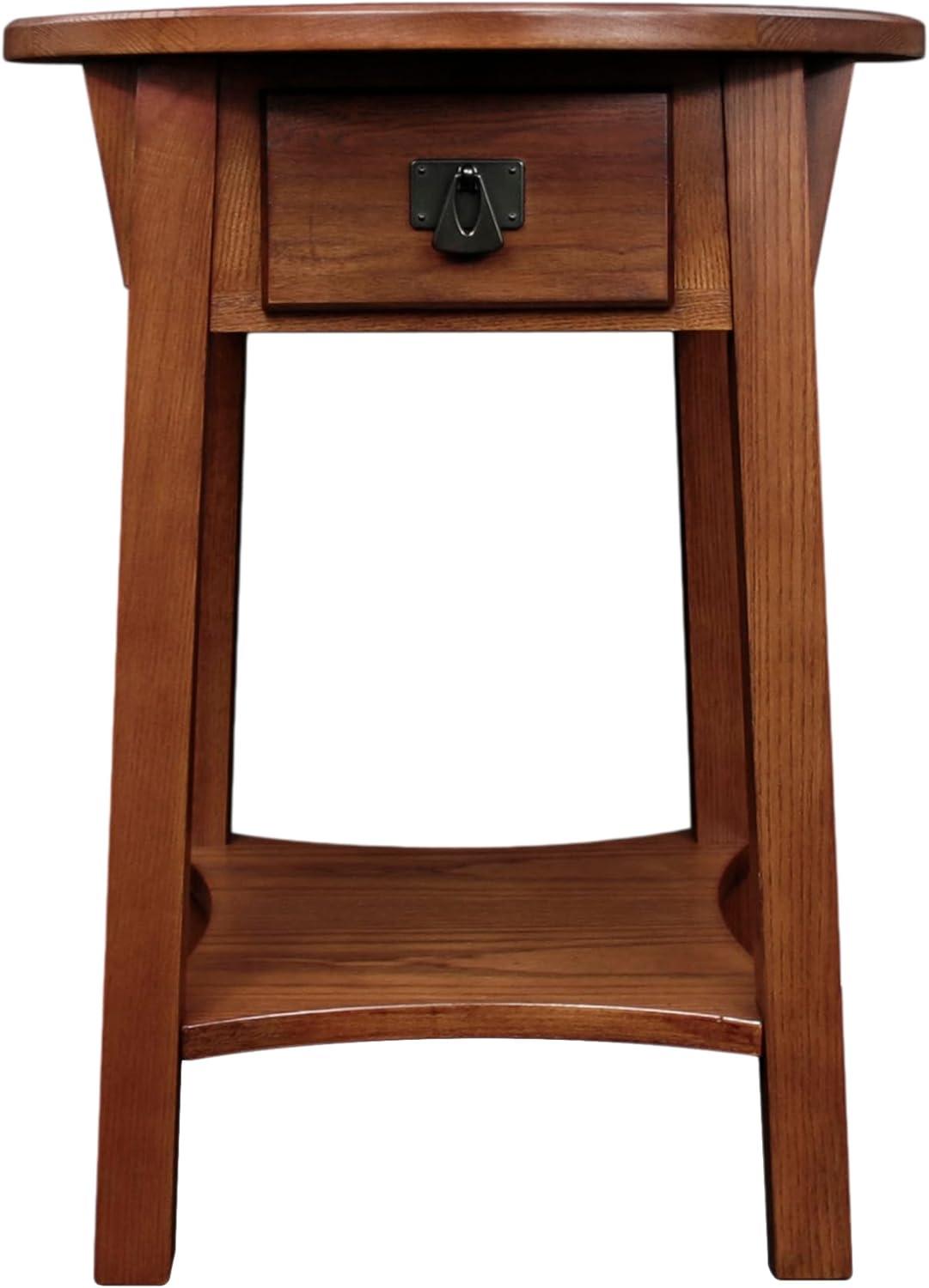imageHaven Ridge Solid Wood Oval Side Table with Drawer and Shelf Medium Oak Brown Perfect for Living Rooms Bedrooms and Small Spaces Leick Home 9042MEDRusset