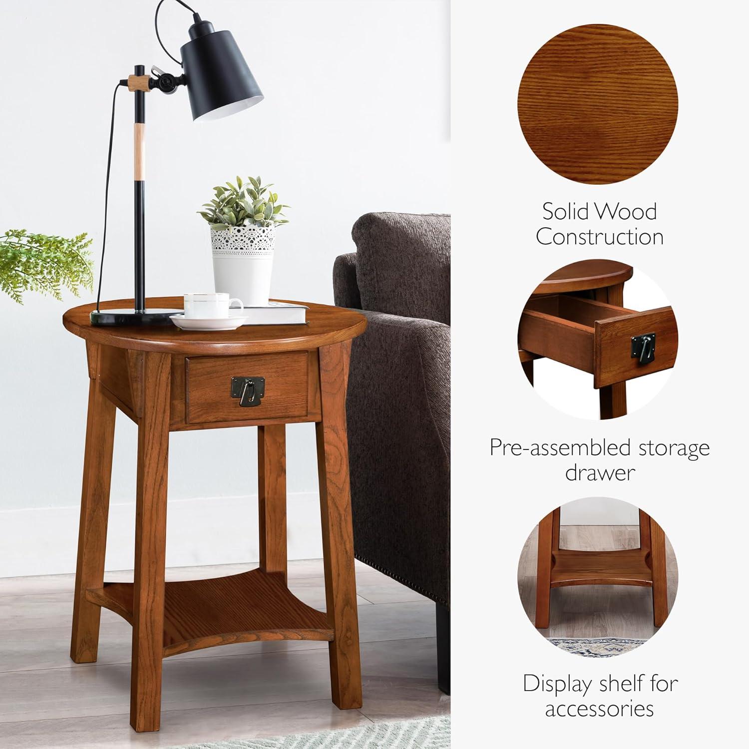 imageHaven Ridge Solid Wood Oval Side Table with Drawer and Shelf Medium Oak Brown Perfect for Living Rooms Bedrooms and Small Spaces Leick Home 9042MEDRusset