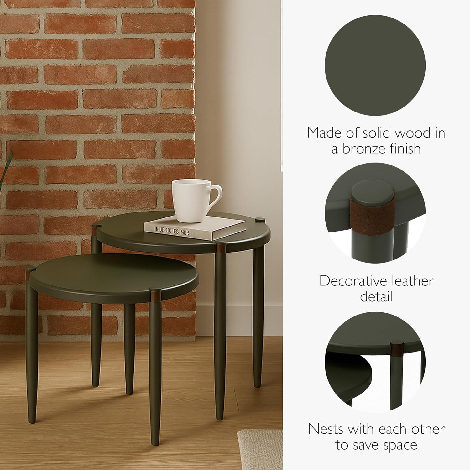 imageHaven Ridge Solid Wood Oval Side Table with Drawer and Shelf Medium Oak Brown Perfect for Living Rooms Bedrooms and Small Spaces Leick Home 9042MEDUrbane Bronze