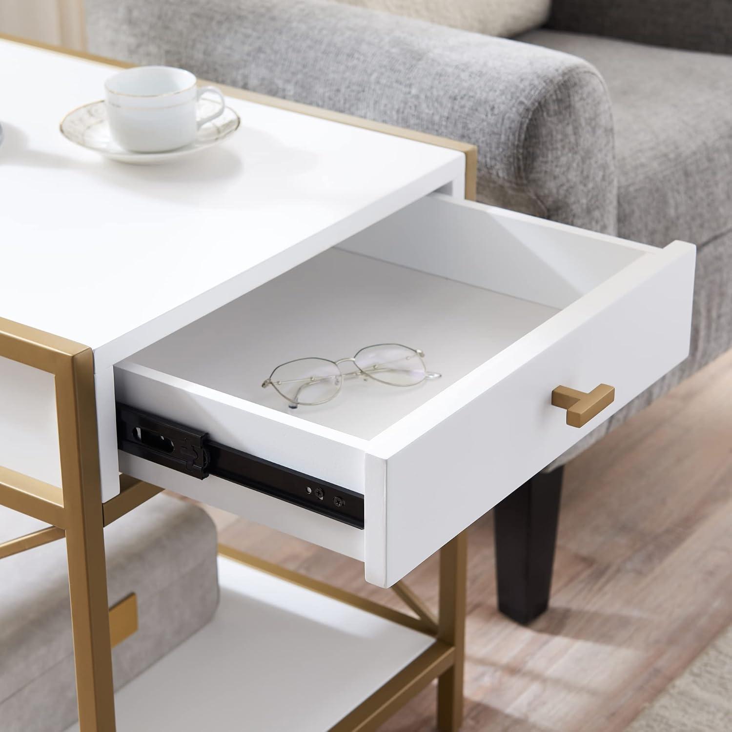 imageHaven Ridge Solid Wood Oval Side Table with Drawer and Shelf Medium Oak Brown Perfect for Living Rooms Bedrooms and Small Spaces Leick Home 9042MEDWhite