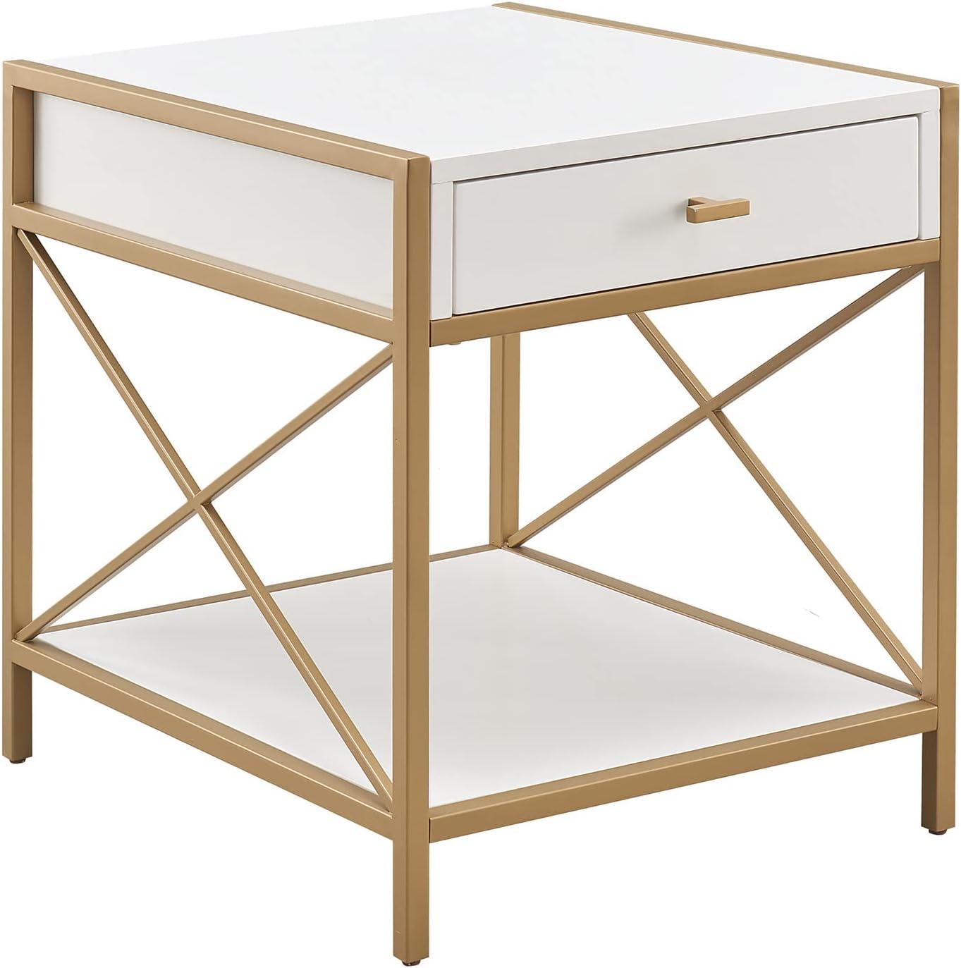 imageHaven Ridge Solid Wood Oval Side Table with Drawer and Shelf Medium Oak Brown Perfect for Living Rooms Bedrooms and Small Spaces Leick Home 9042MEDWhite
