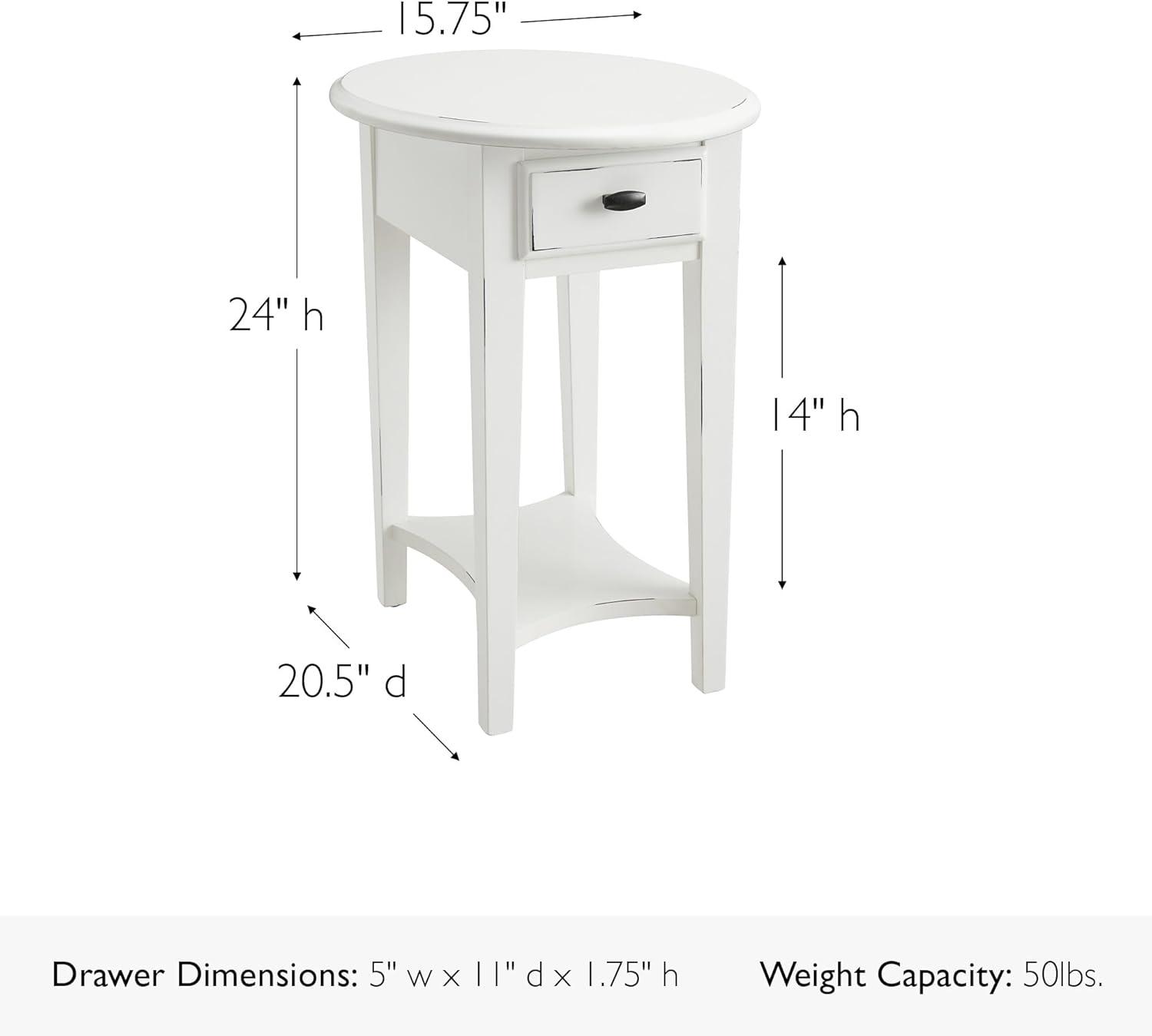 imageHaven Ridge Solid Wood Oval Side Table with Drawer and Shelf Medium Oak Brown Perfect for Living Rooms Bedrooms and Small Spaces Leick Home 9042MEDWhite