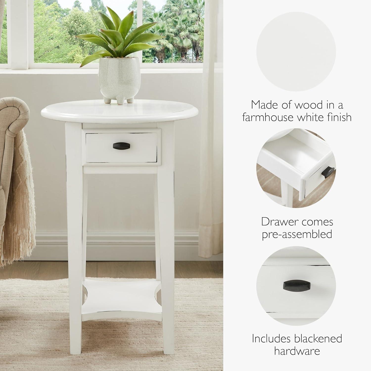 imageHaven Ridge Solid Wood Oval Side Table with Drawer and Shelf Medium Oak Brown Perfect for Living Rooms Bedrooms and Small Spaces Leick Home 9042MEDWhite
