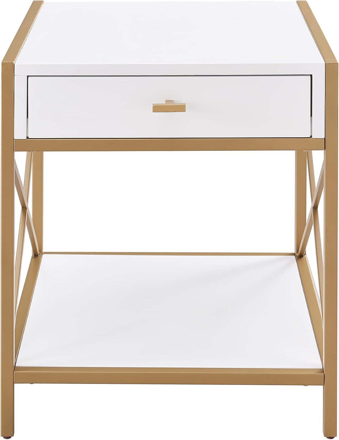 imageHaven Ridge Solid Wood Oval Side Table with Drawer and Shelf Medium Oak Brown Perfect for Living Rooms Bedrooms and Small Spaces Leick Home 9042MEDWhite
