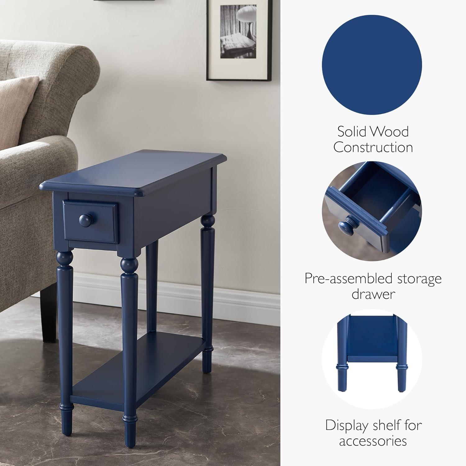 imageHaven Ridge Solid Wood Side Table with BuiltIn Swing Arm Lamp and Drawer Medium Oak Brown Perfect for Entryways Living Rooms and Small Spaces Leick Home 9037MEDNavy