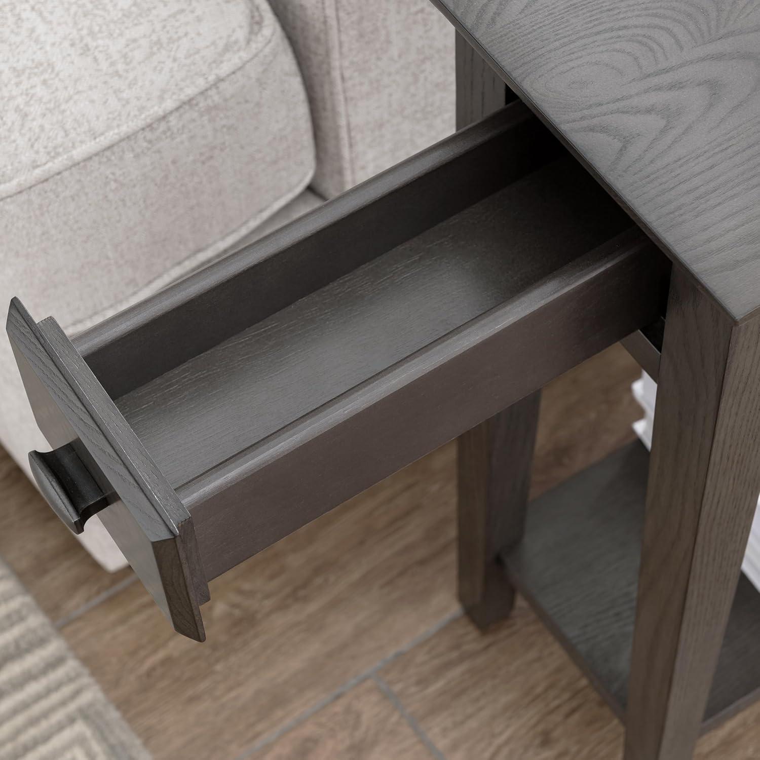 imageHaven Ridge Solid Wood Side Table with BuiltIn Swing Arm Lamp and Drawer Medium Oak Brown Perfect for Entryways Living Rooms and Small Spaces Leick Home 9037MEDSmoke Gray