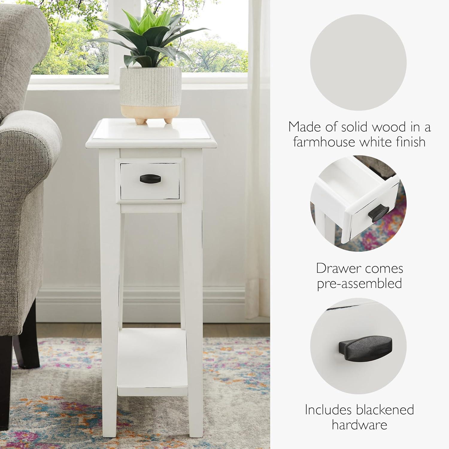 imageHaven Ridge Solid Wood Side Table with BuiltIn Swing Arm Lamp and Drawer Medium Oak Brown Perfect for Entryways Living Rooms and Small Spaces Leick Home 9037MEDWhite