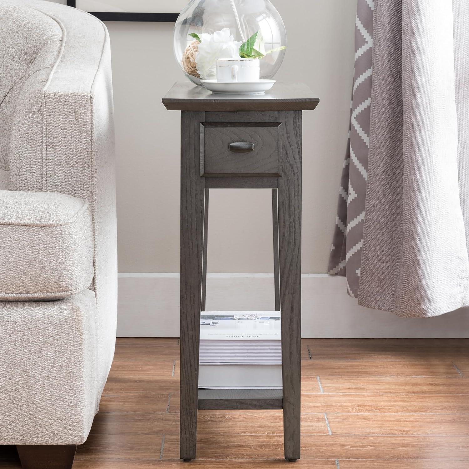 imageHaven Ridge Solid Wood Side Table with BuiltIn Swing Arm Lamp and Drawer Medium Oak Brown Perfect for Entryways Living Rooms and Small Spaces Leick Home 9037MEDSmoke Gray