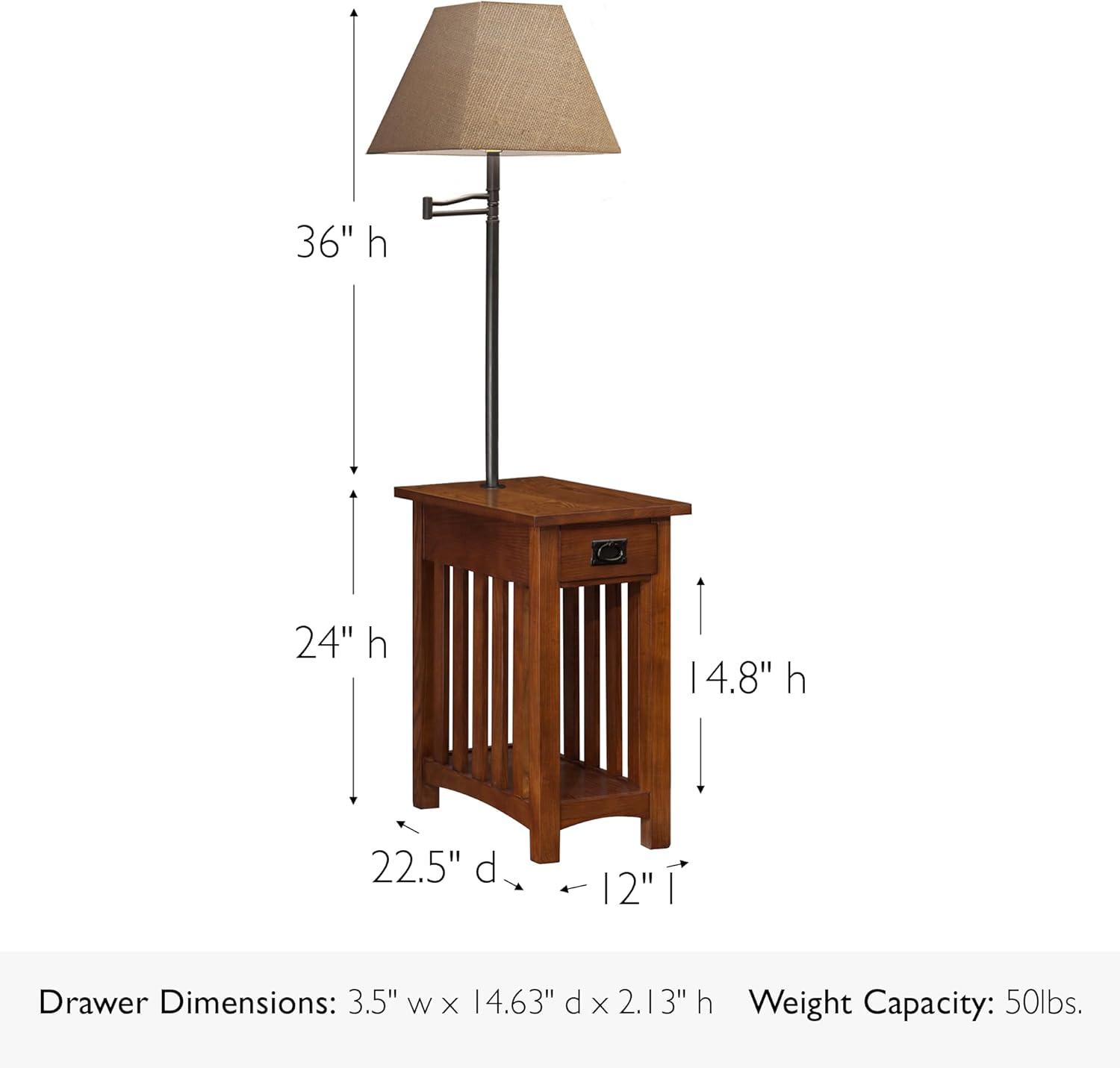 imageHaven Ridge Solid Wood Side Table with BuiltIn Swing Arm Lamp and Drawer Medium Oak Brown Perfect for Entryways Living Rooms and Small Spaces Leick Home 9037MEDMedium Oak Blackened