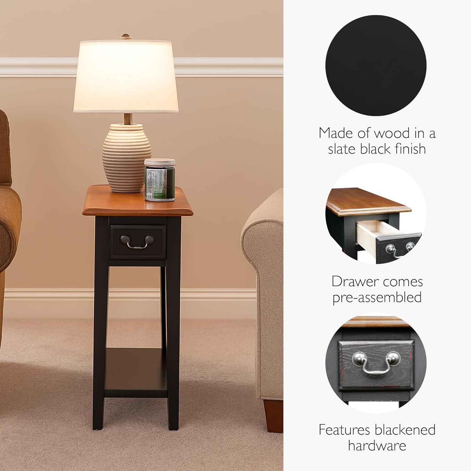 imageHaven Ridge Solid Wood Side Table with BuiltIn Swing Arm Lamp and Drawer Medium Oak Brown Perfect for Entryways Living Rooms and Small Spaces Leick Home 9037MEDMedium OakBlack