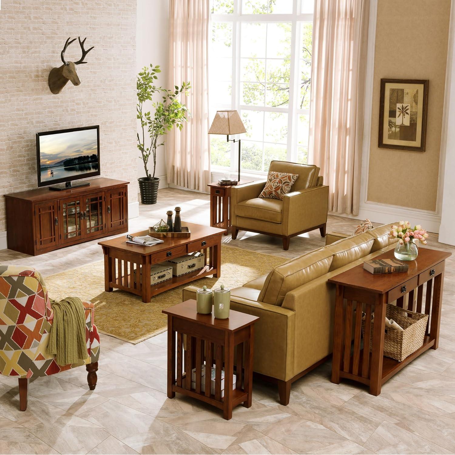 imageHaven Ridge Solid Wood Side Table with BuiltIn Swing Arm Lamp and Drawer Medium Oak Brown Perfect for Entryways Living Rooms and Small Spaces Leick Home 9037MEDMedium Oak Blackened