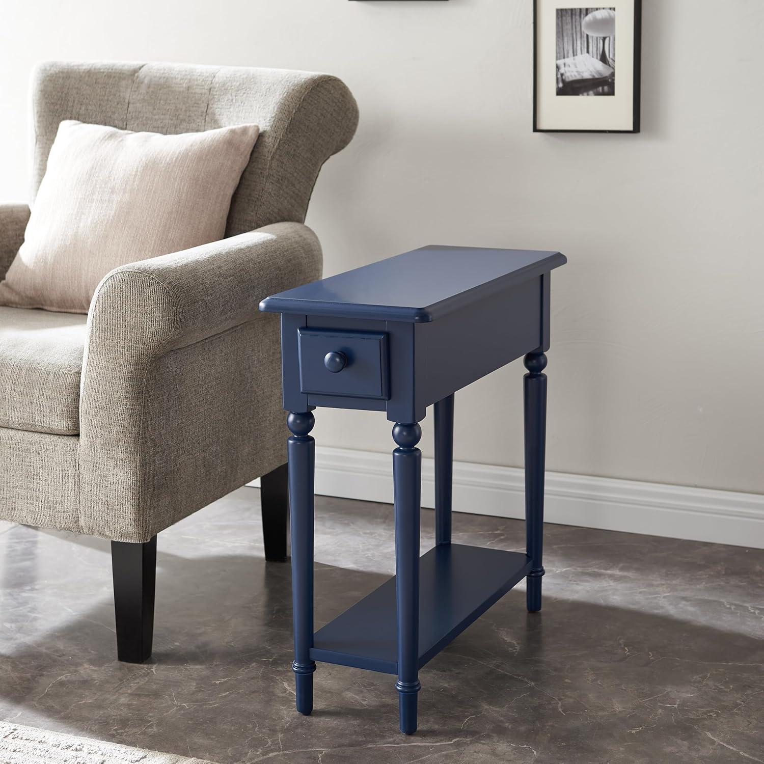 imageHaven Ridge Solid Wood Side Table with BuiltIn Swing Arm Lamp and Drawer Medium Oak Brown Perfect for Entryways Living Rooms and Small Spaces Leick Home 9037MEDNavy