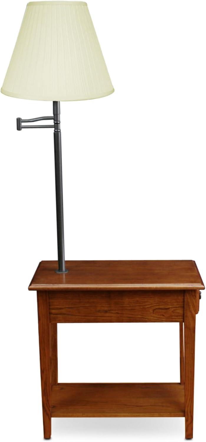 imageHaven Ridge Solid Wood Side Table with BuiltIn Swing Arm Lamp and Drawer Medium Oak Brown Perfect for Entryways Living Rooms and Small Spaces Leick Home 9037MEDMedium Oak