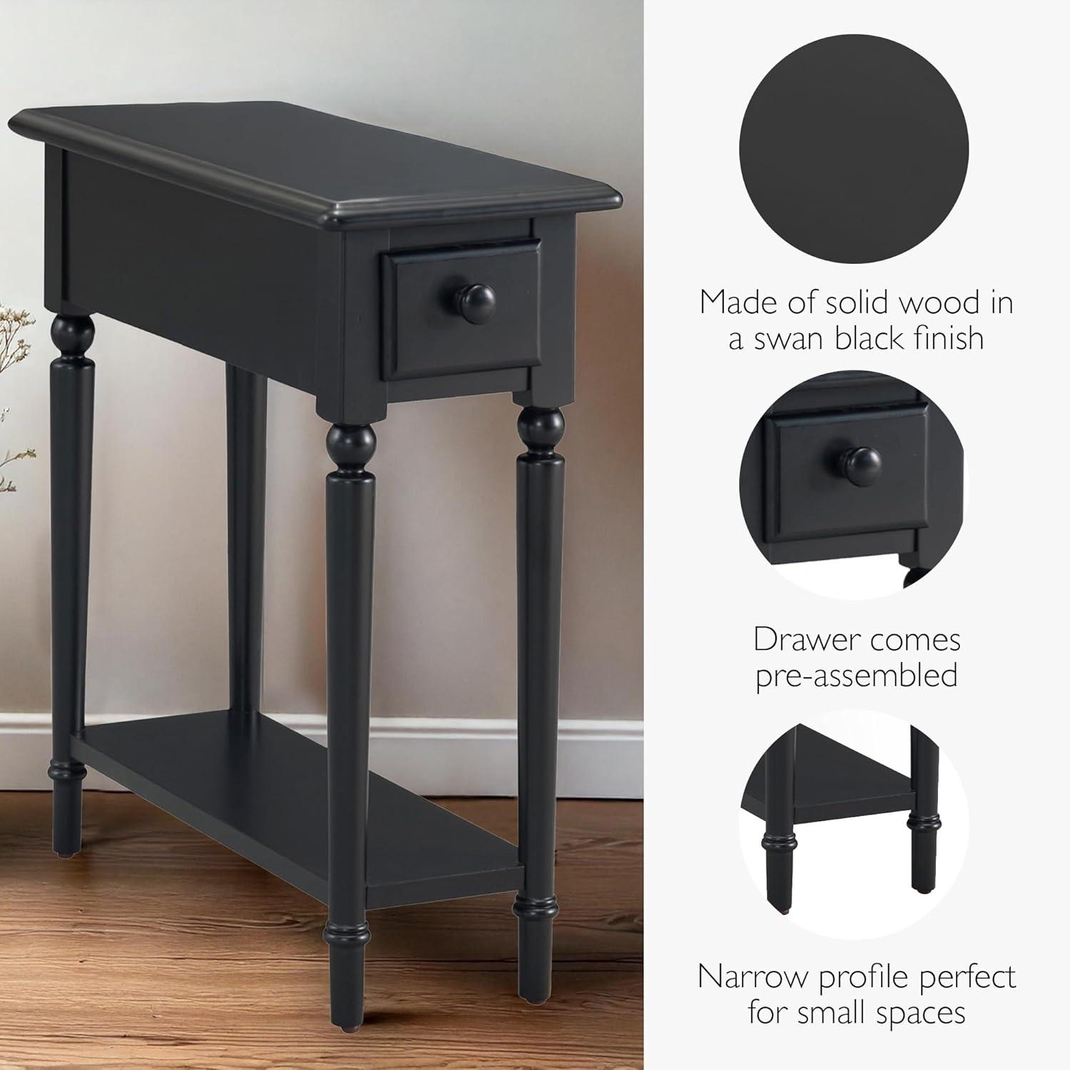 imageHaven Ridge Solid Wood Side Table with BuiltIn Swing Arm Lamp and Drawer Medium Oak Brown Perfect for Entryways Living Rooms and Small Spaces Leick Home 9037MEDSwan Black