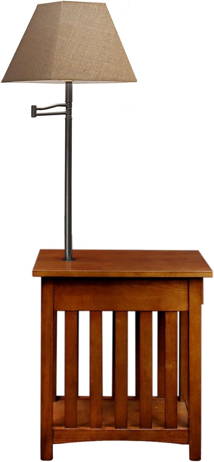 imageHaven Ridge Solid Wood Side Table with BuiltIn Swing Arm Lamp and Drawer Medium Oak Brown Perfect for Entryways Living Rooms and Small Spaces Leick Home 9037MEDMedium Oak Blackened