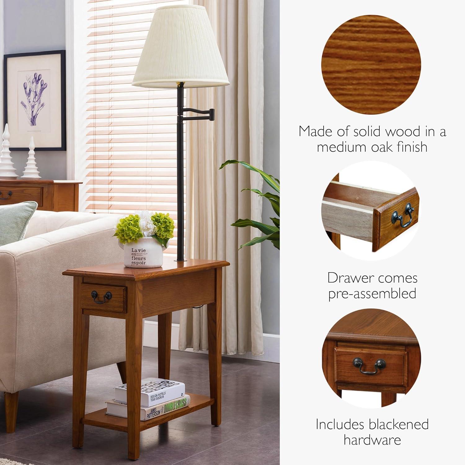 imageHaven Ridge Solid Wood Side Table with BuiltIn Swing Arm Lamp and Drawer Medium Oak Brown Perfect for Entryways Living Rooms and Small Spaces Leick Home 9037MEDMedium Oak