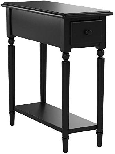 imageHaven Ridge Solid Wood Side Table with BuiltIn Swing Arm Lamp and Drawer Medium Oak Brown Perfect for Entryways Living Rooms and Small Spaces Leick Home 9037MEDSwan Black