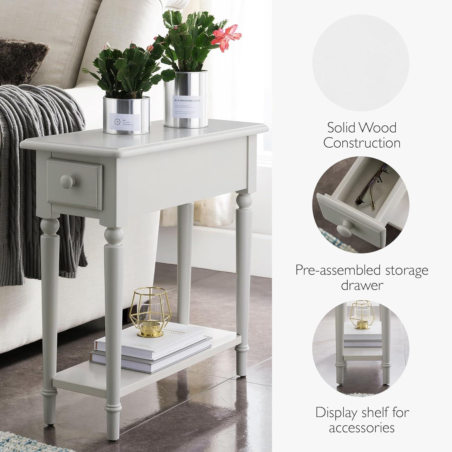 imageHaven Ridge Solid Wood Side Table with BuiltIn Swing Arm Lamp and Drawer Medium Oak Brown Perfect for Entryways Living Rooms and Small Spaces Leick Home 9037MEDGreige