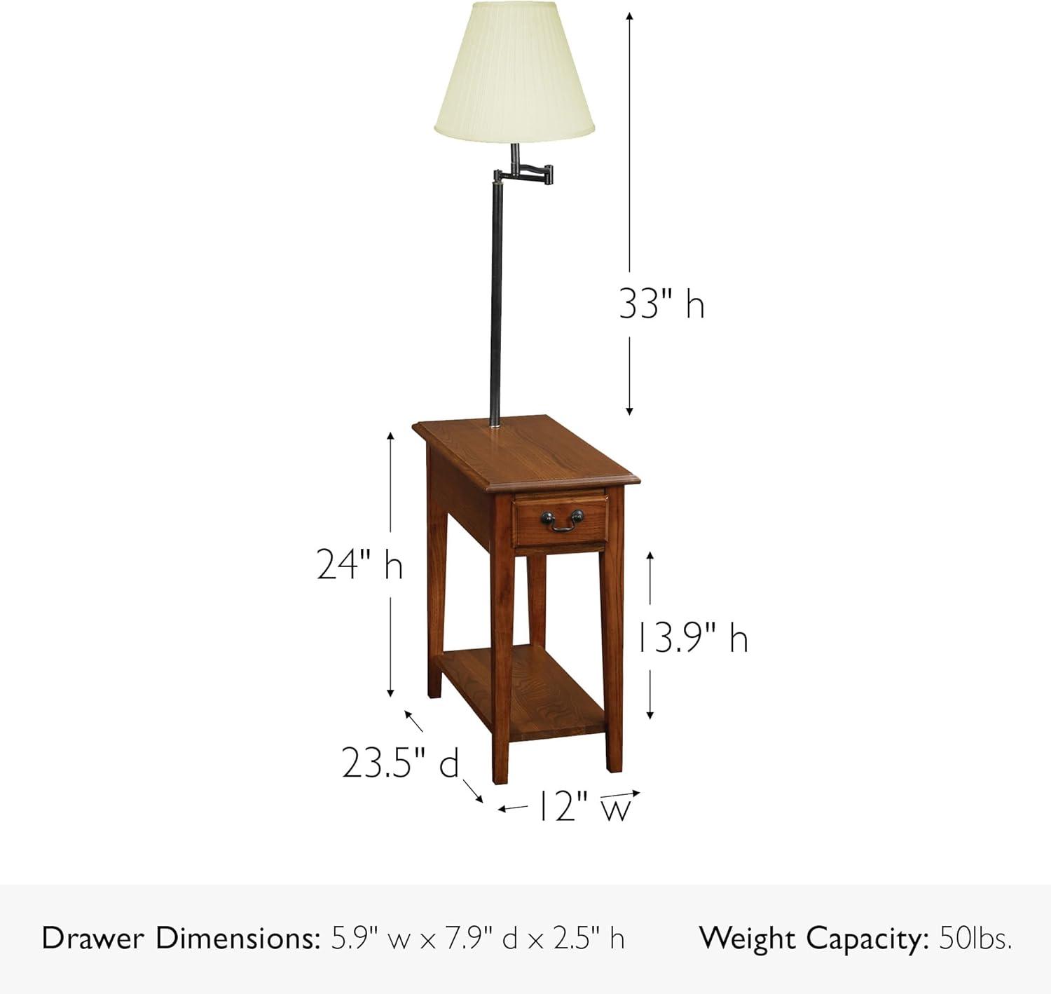 imageHaven Ridge Solid Wood Side Table with BuiltIn Swing Arm Lamp and Drawer Medium Oak Brown Perfect for Entryways Living Rooms and Small Spaces Leick Home 9037MEDMedium Oak