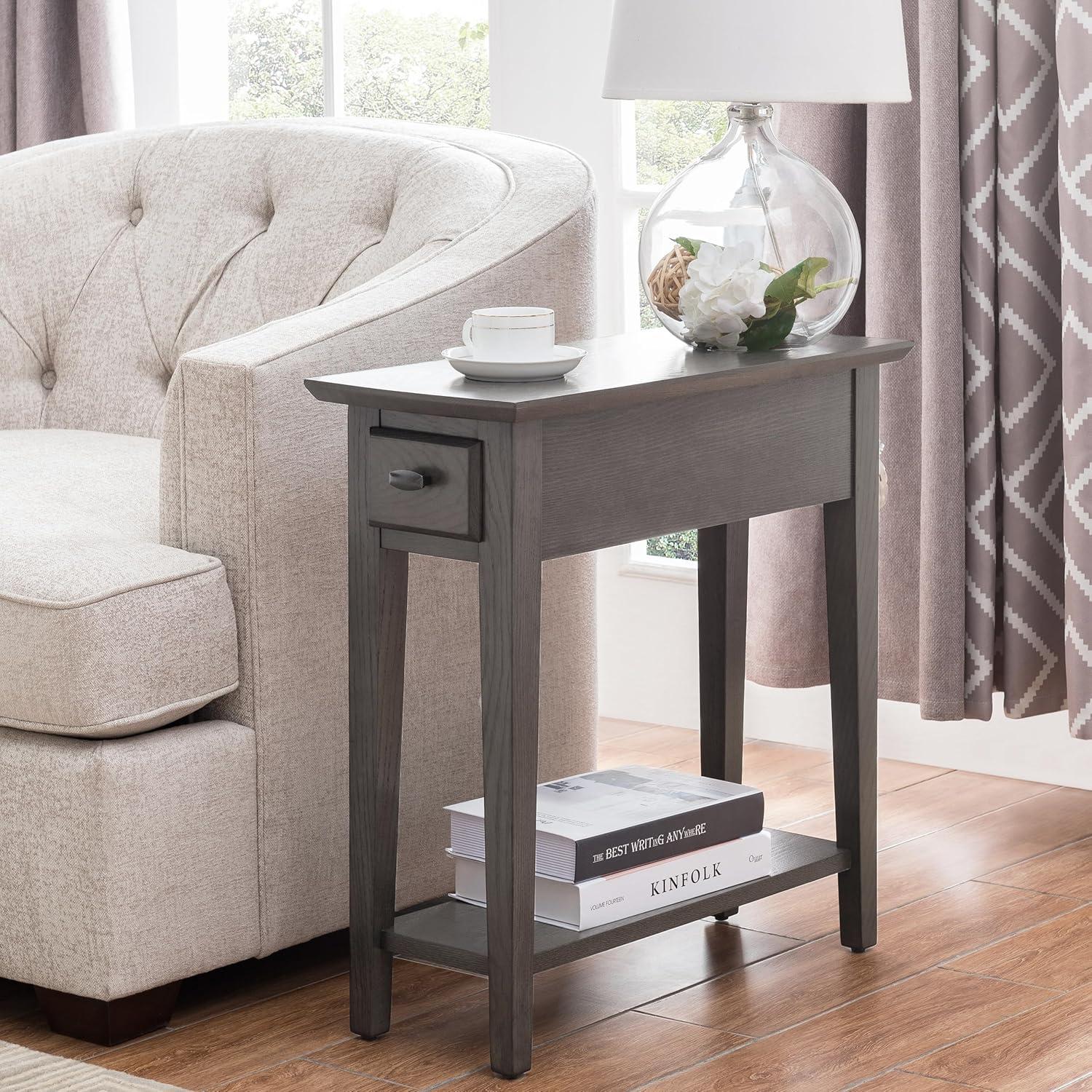 imageHaven Ridge Solid Wood Side Table with BuiltIn Swing Arm Lamp and Drawer Medium Oak Brown Perfect for Entryways Living Rooms and Small Spaces Leick Home 9037MEDSmoke Gray