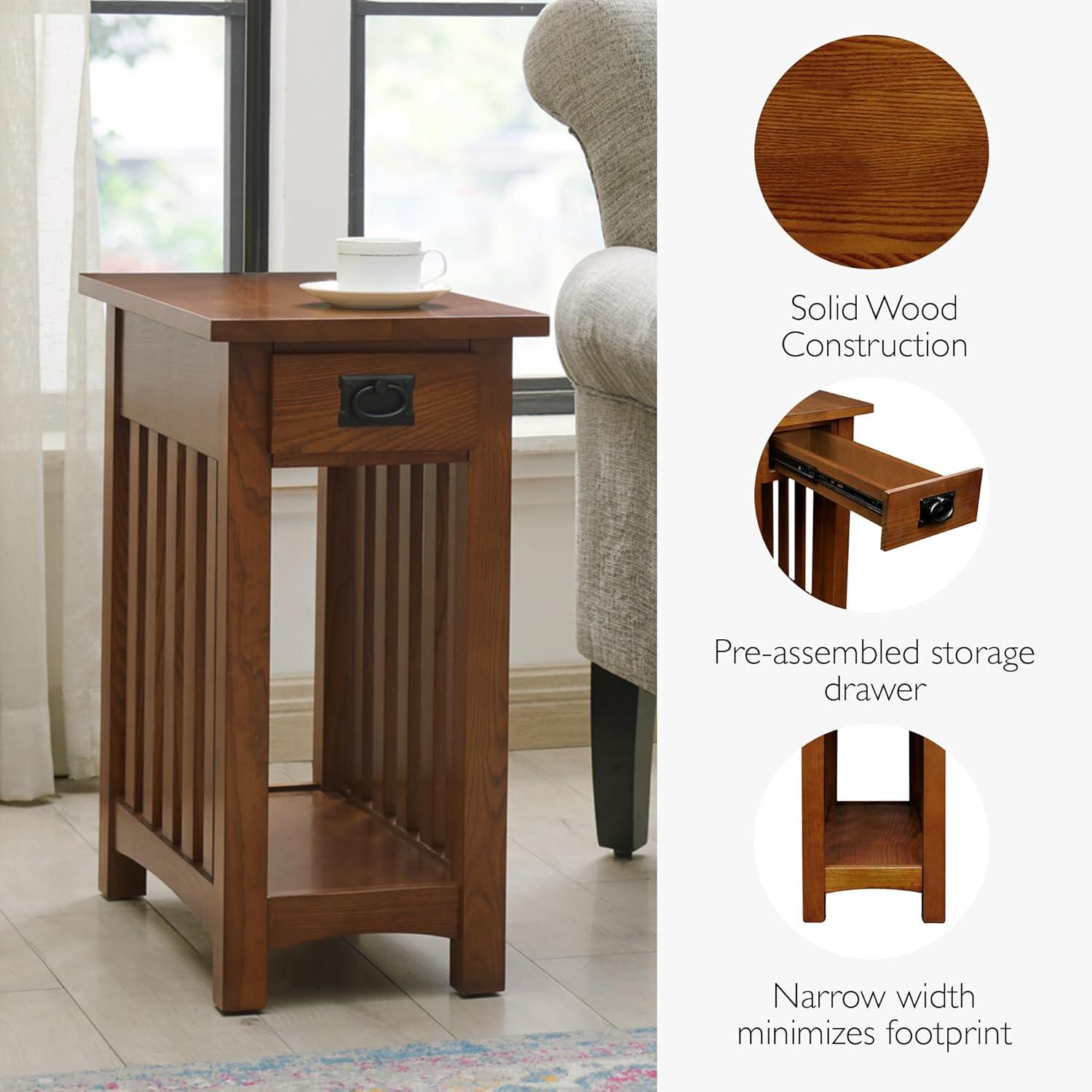 imageHaven Ridge Solid Wood Side Table with BuiltIn Swing Arm Lamp and Drawer Medium Oak Brown Perfect for Entryways Living Rooms and Small Spaces Leick Home 9037MEDMedium Oak Blackened