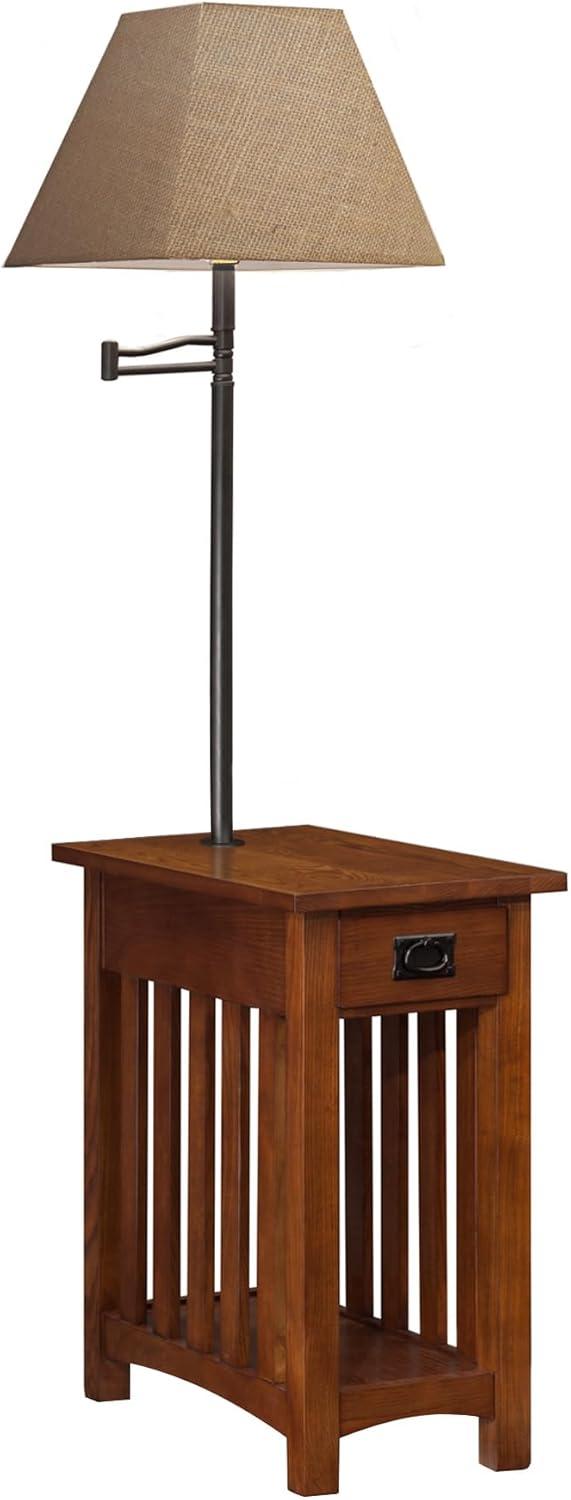 imageHaven Ridge Solid Wood Side Table with BuiltIn Swing Arm Lamp and Drawer Medium Oak Brown Perfect for Entryways Living Rooms and Small Spaces Leick Home 9037MEDMedium Oak Blackened