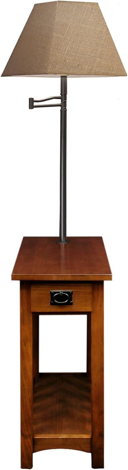 imageHaven Ridge Solid Wood Side Table with BuiltIn Swing Arm Lamp and Drawer Medium Oak Brown Perfect for Entryways Living Rooms and Small Spaces Leick Home 9037MEDMedium Oak Blackened