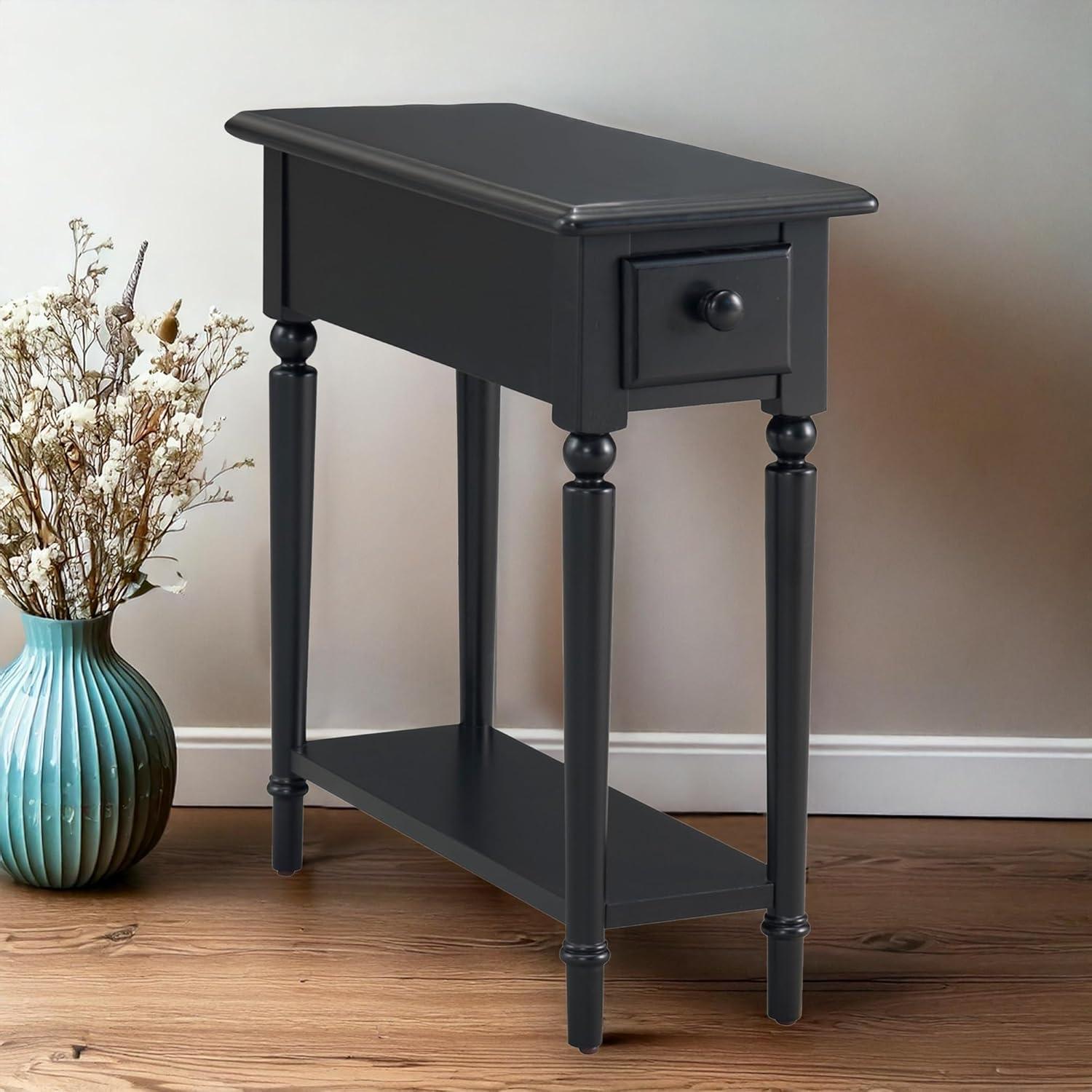 imageHaven Ridge Solid Wood Side Table with BuiltIn Swing Arm Lamp and Drawer Medium Oak Brown Perfect for Entryways Living Rooms and Small Spaces Leick Home 9037MEDSwan Black