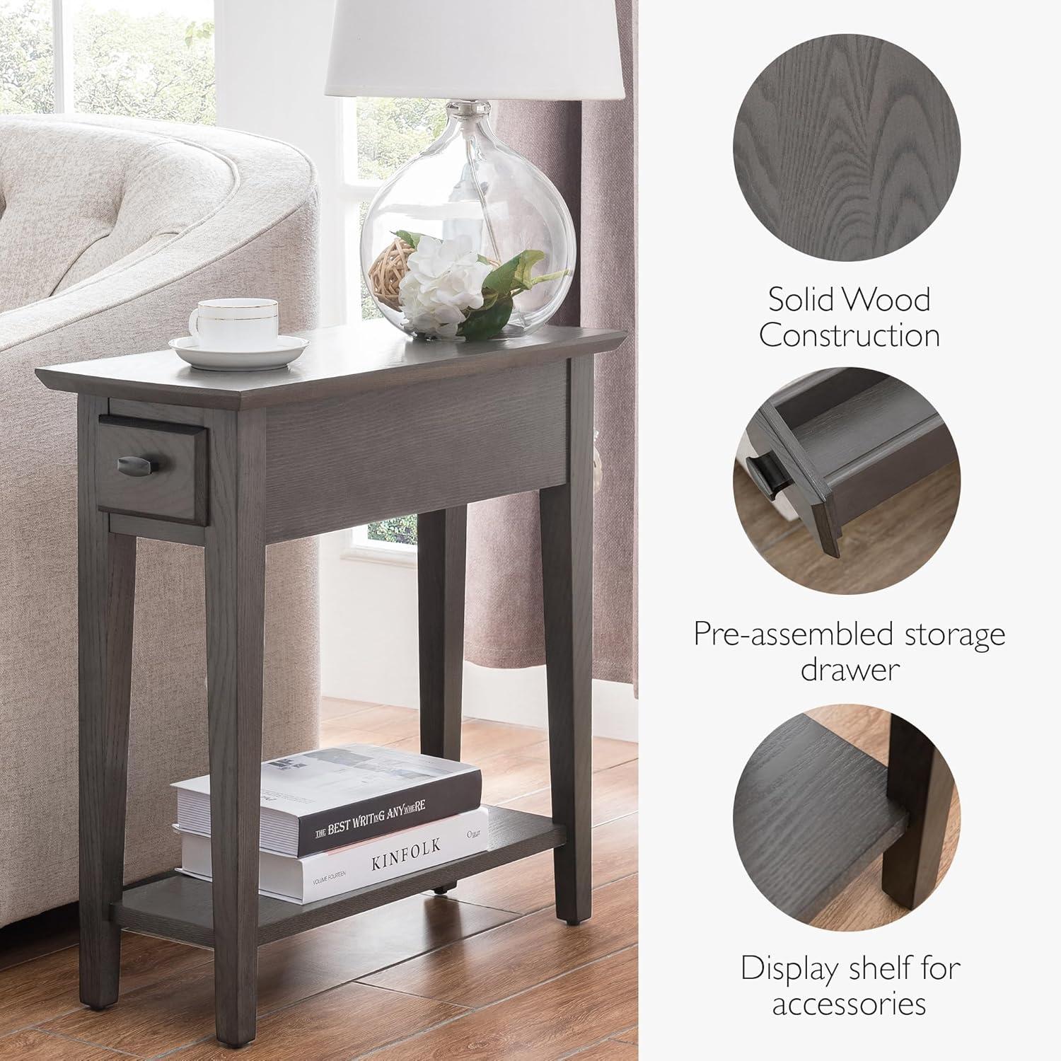 imageHaven Ridge Solid Wood Side Table with BuiltIn Swing Arm Lamp and Drawer Medium Oak Brown Perfect for Entryways Living Rooms and Small Spaces Leick Home 9037MEDSmoke Gray
