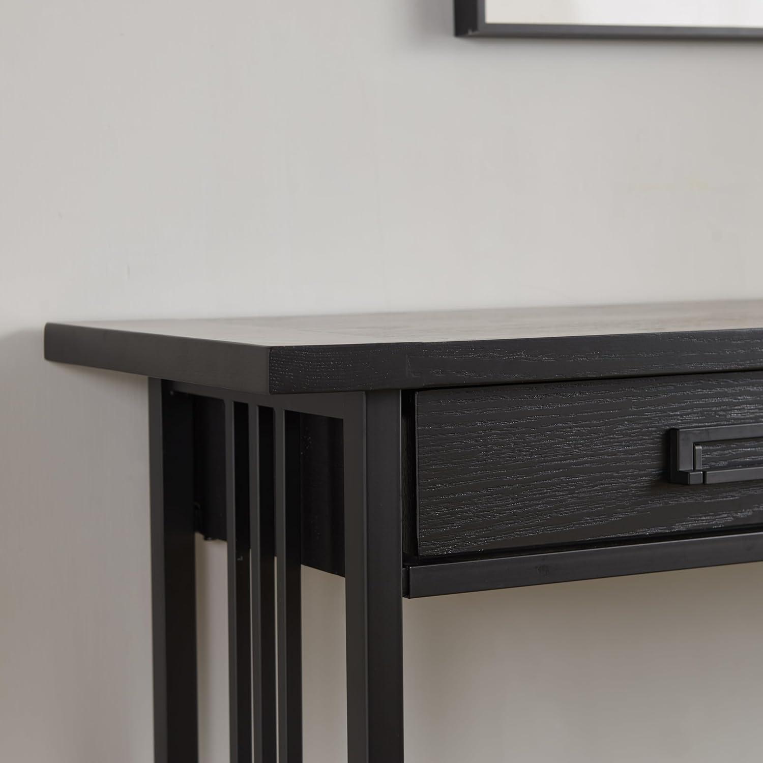 imageIroncraft Solid Wood and Metal Console Table with Shelf Mission Oak and Black Perfect for Entryways Hallways and Living Rooms Leick Home 11232Black Wash