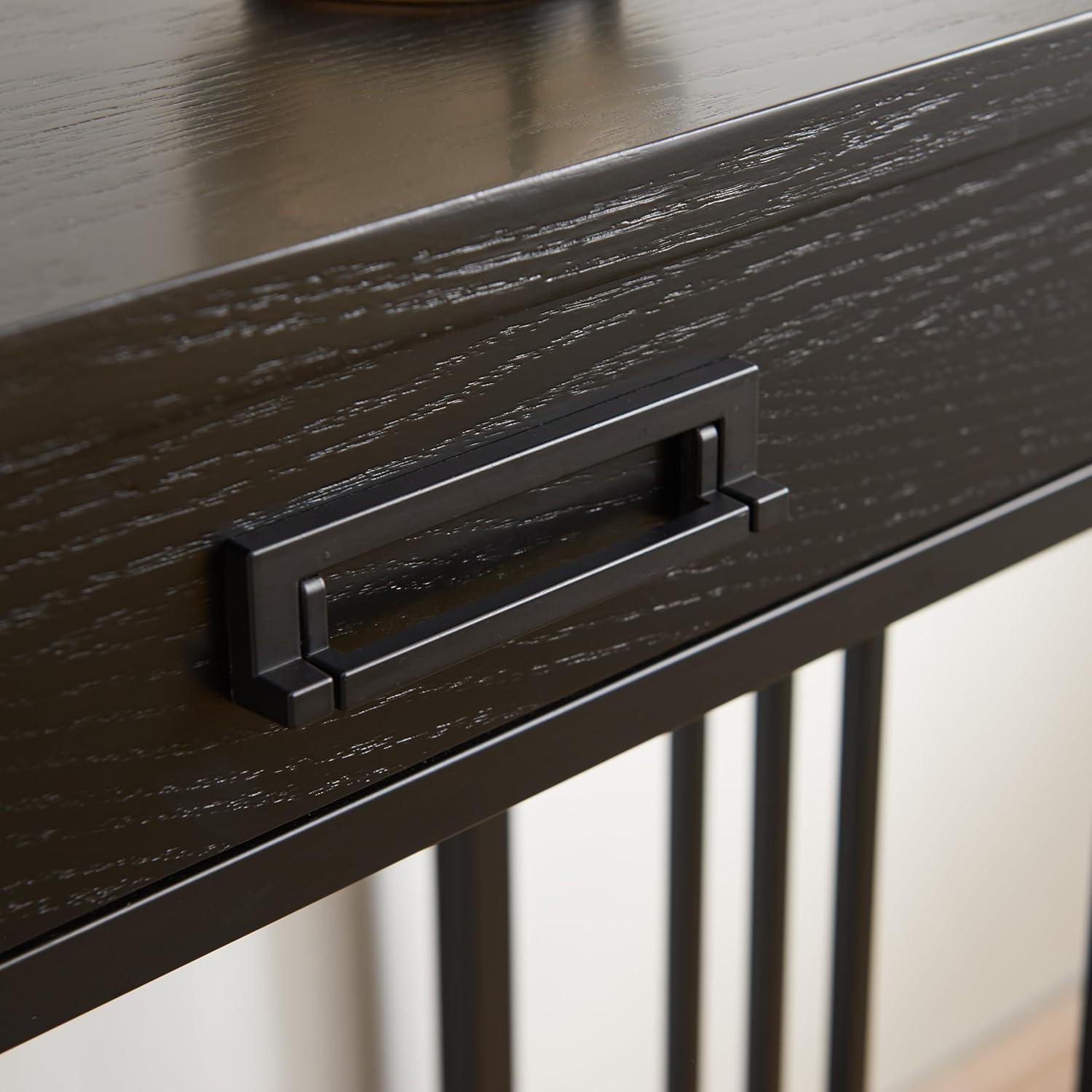 imageIroncraft Solid Wood and Metal Console Table with Shelf Mission Oak and Black Perfect for Entryways Hallways and Living Rooms Leick Home 11232Black Wash