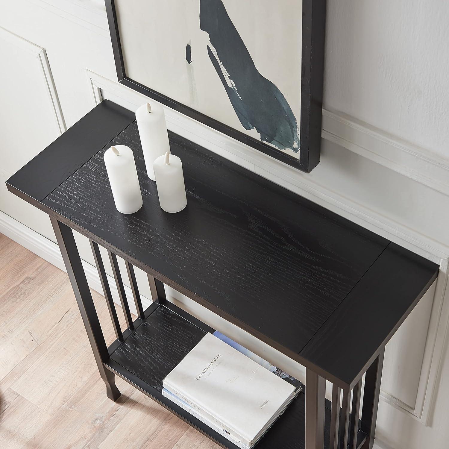 imageIroncraft Solid Wood and Metal Console Table with Shelf Mission Oak and Black Perfect for Entryways Hallways and Living Rooms Leick Home 11232Black Wash