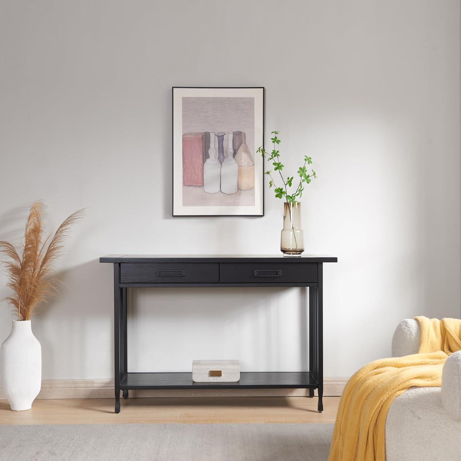 imageIroncraft Solid Wood and Metal Console Table with Shelf Mission Oak and Black Perfect for Entryways Hallways and Living Rooms Leick Home 11232Black Wash