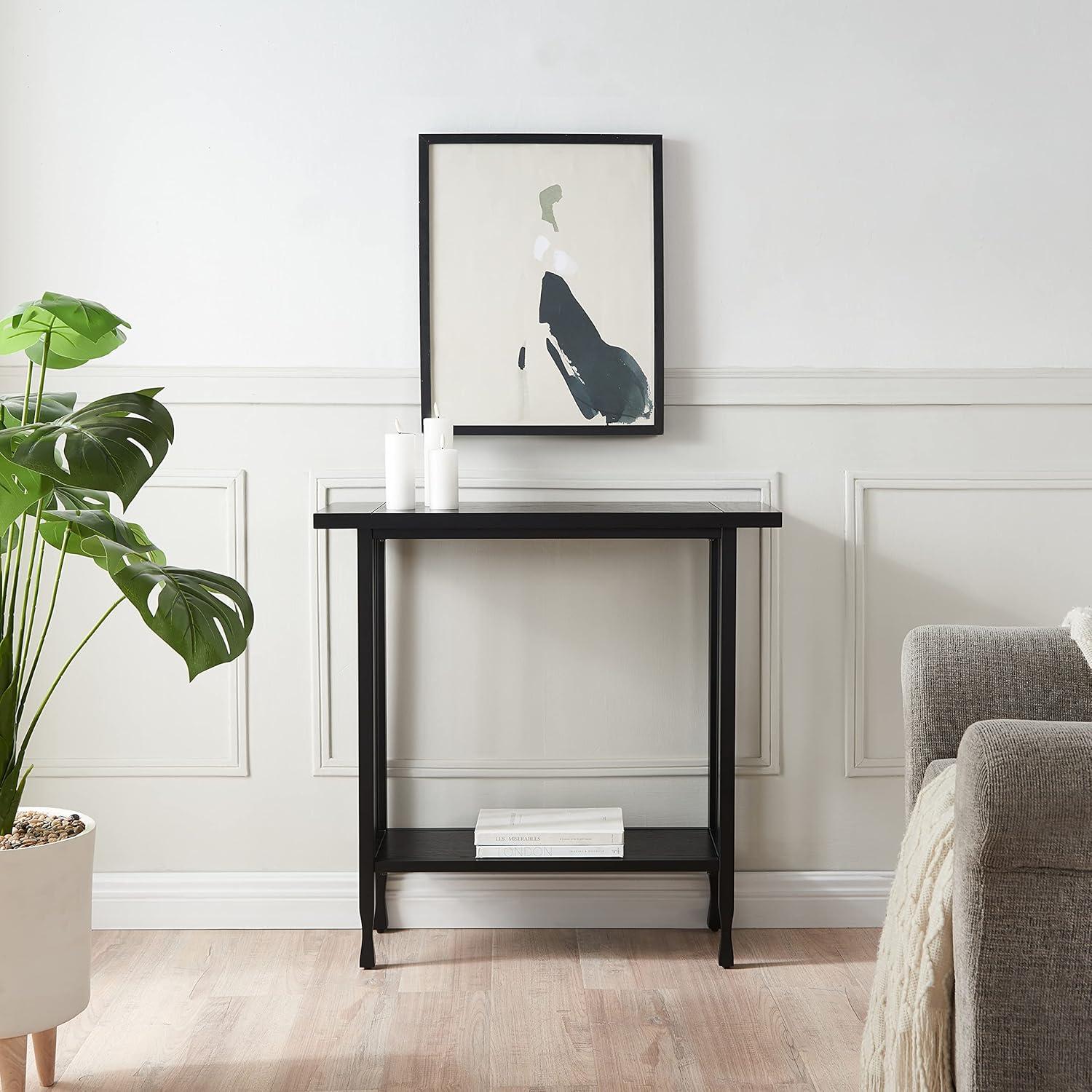 imageIroncraft Solid Wood and Metal Console Table with Shelf Mission Oak and Black Perfect for Entryways Hallways and Living Rooms Leick Home 11232Black Wash