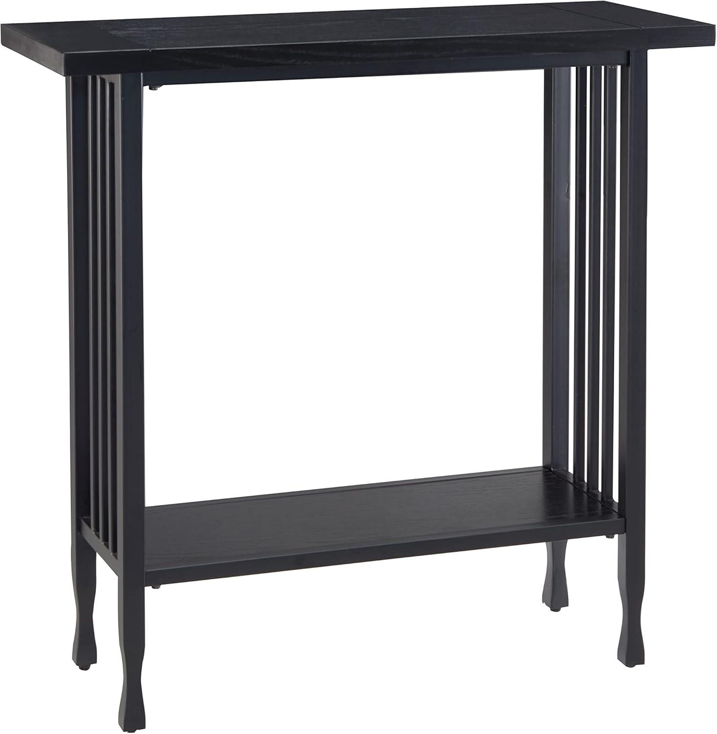 imageIroncraft Solid Wood and Metal Console Table with Shelf Mission Oak and Black Perfect for Entryways Hallways and Living Rooms Leick Home 11232Black Wash