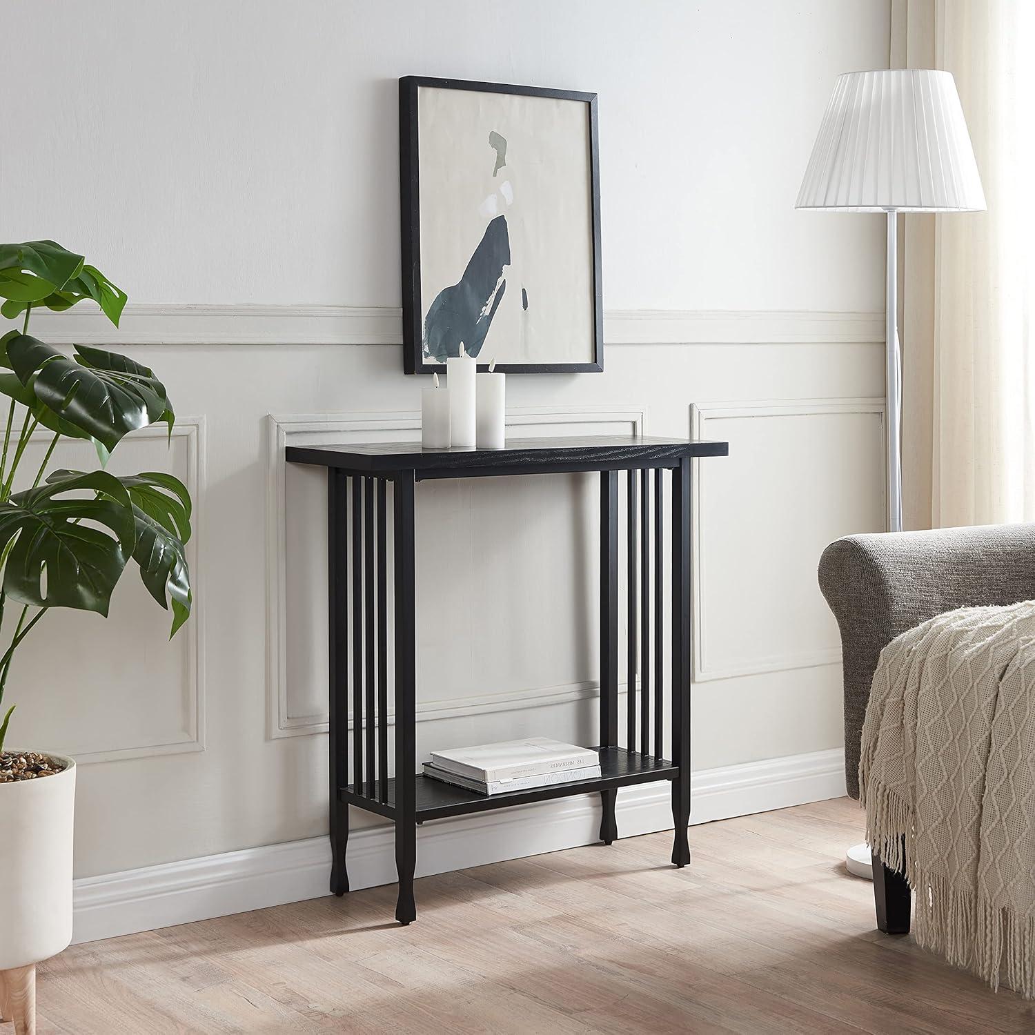 imageIroncraft Solid Wood and Metal Console Table with Shelf Mission Oak and Black Perfect for Entryways Hallways and Living Rooms Leick Home 11232Black Wash