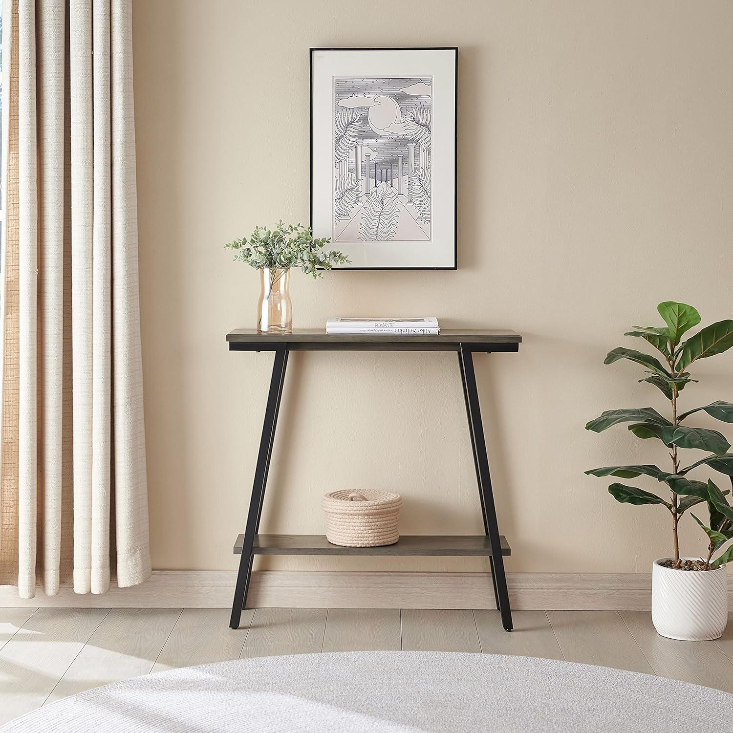 imageIroncraft Solid Wood and Metal Console Table with Shelf Mission Oak and Black Perfect for Entryways Hallways and Living Rooms Leick Home 11232Grey