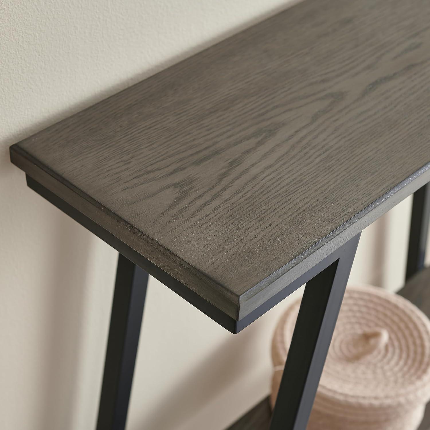 imageIroncraft Solid Wood and Metal Console Table with Shelf Mission Oak and Black Perfect for Entryways Hallways and Living Rooms Leick Home 11232Grey