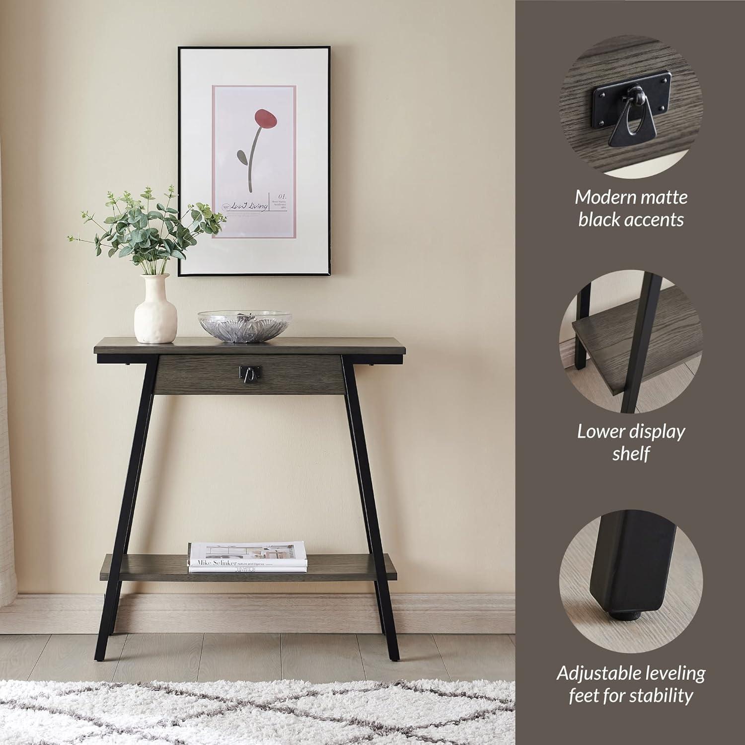 imageIroncraft Solid Wood and Metal Console Table with Shelf Mission Oak and Black Perfect for Entryways Hallways and Living Rooms Leick Home 11232Grey