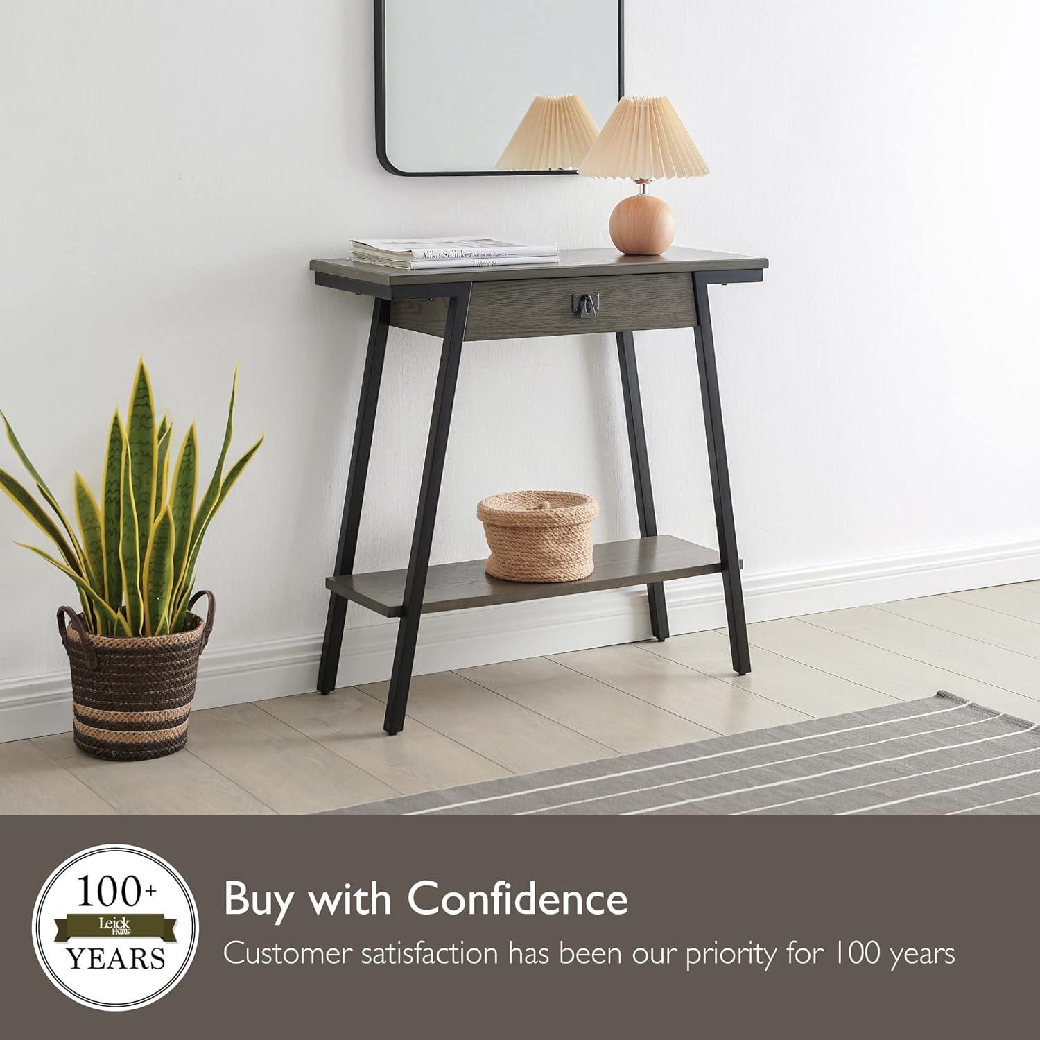imageIroncraft Solid Wood and Metal Console Table with Shelf Mission Oak and Black Perfect for Entryways Hallways and Living Rooms Leick Home 11232Grey