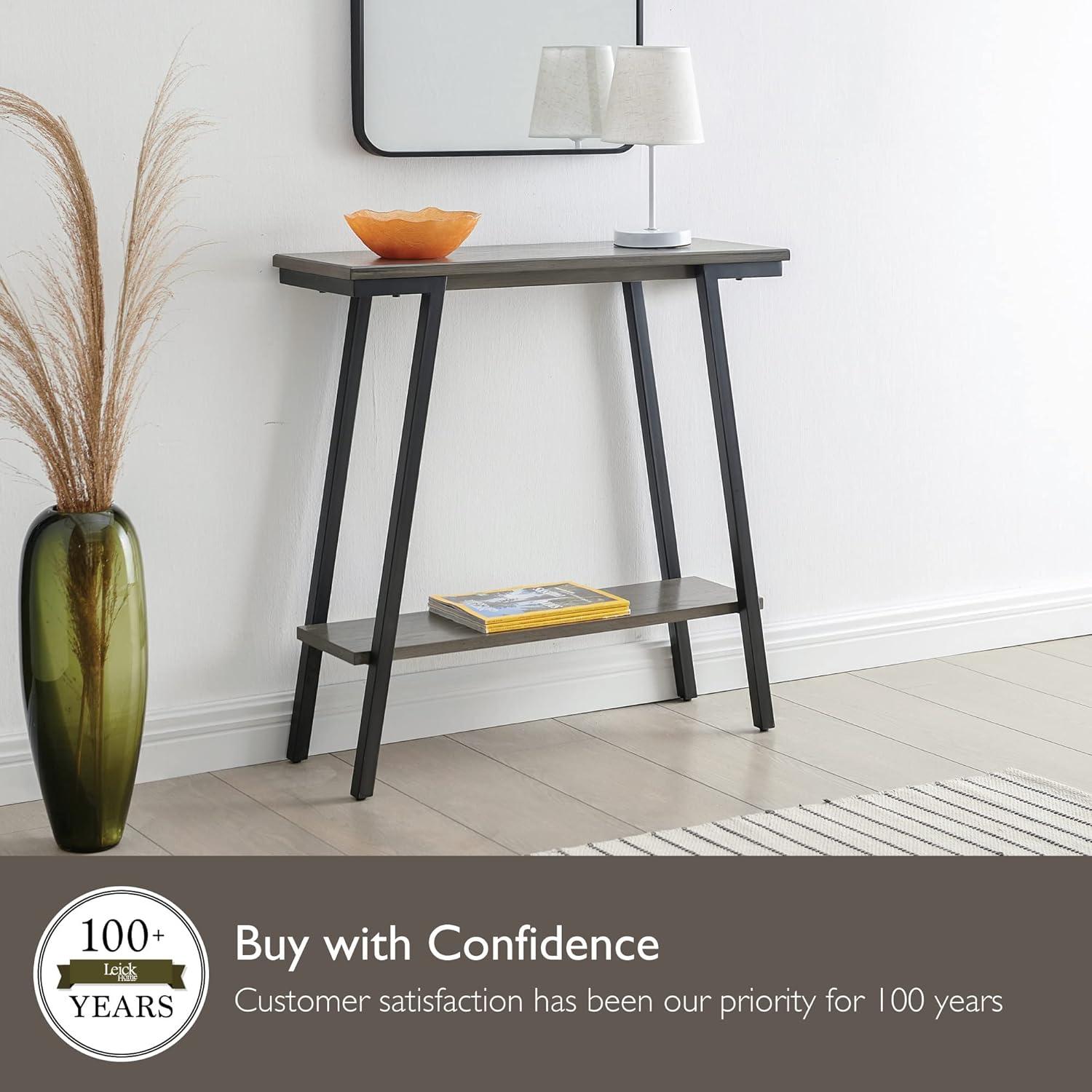 imageIroncraft Solid Wood and Metal Console Table with Shelf Mission Oak and Black Perfect for Entryways Hallways and Living Rooms Leick Home 11232Grey